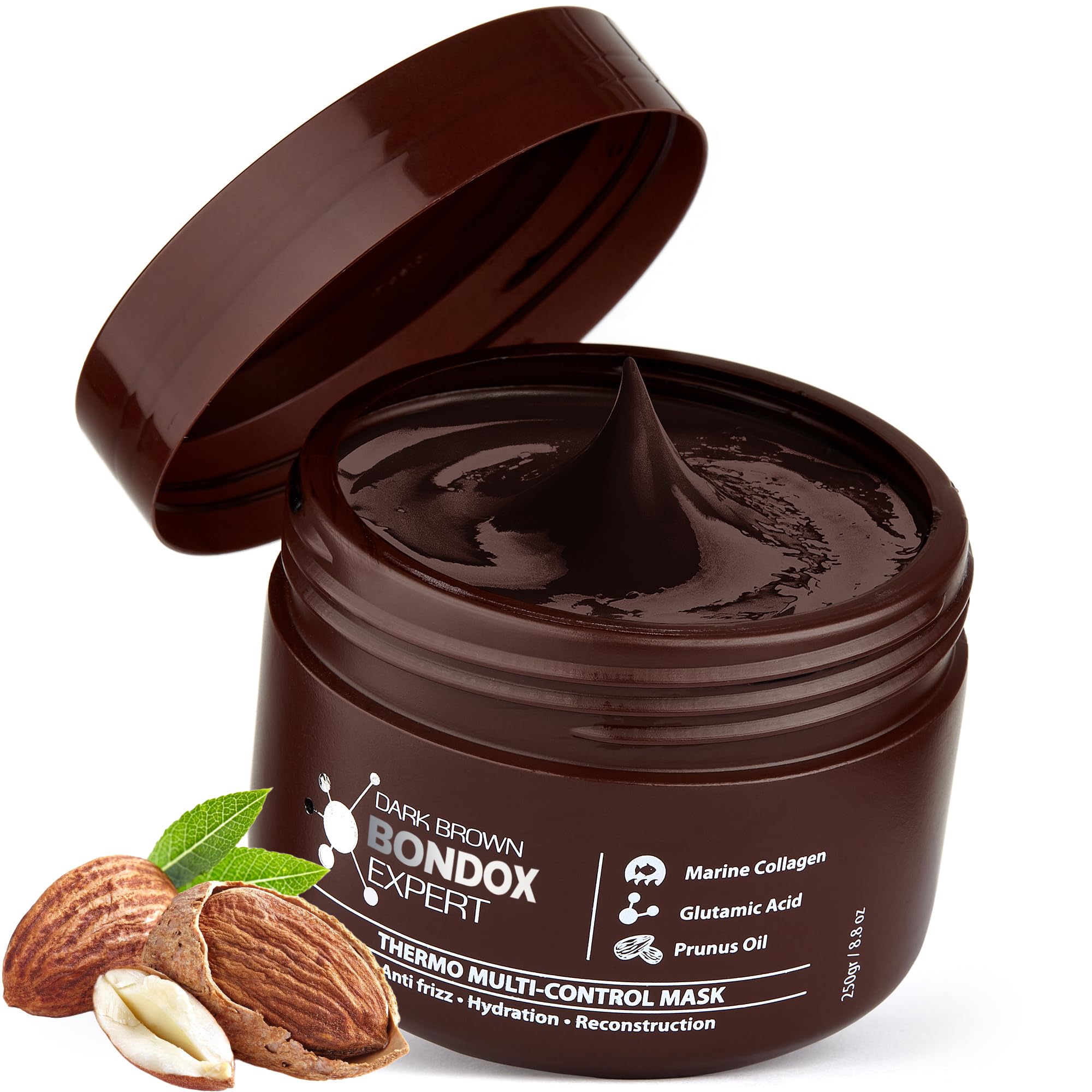 Hair Treatment Mask Damaged Dark Brown Color BONDOX 8.8oz | Color Depositing Mask with Almond Oil | Marine Seaweed Collagen | Fo