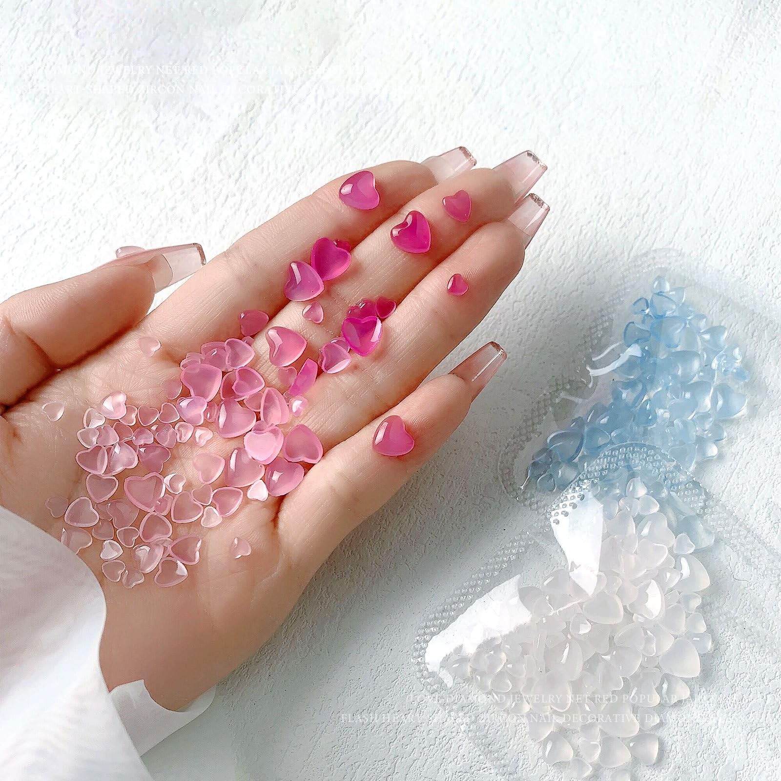 300Pcs Valentine'S Day Nail Art Charm 3D Heart Change Color In Sunlight Nail Charms Orange Pink Blue Flat Back Mixed Size 4/6/8M