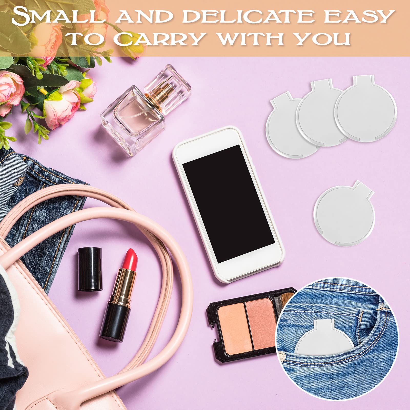 Yalikop 72 Pcs Compact Mirror Bulk Portable Round Makeup Mirror Mini Foldable for Purse Women Travel Daily Use Mothers Day Gifts