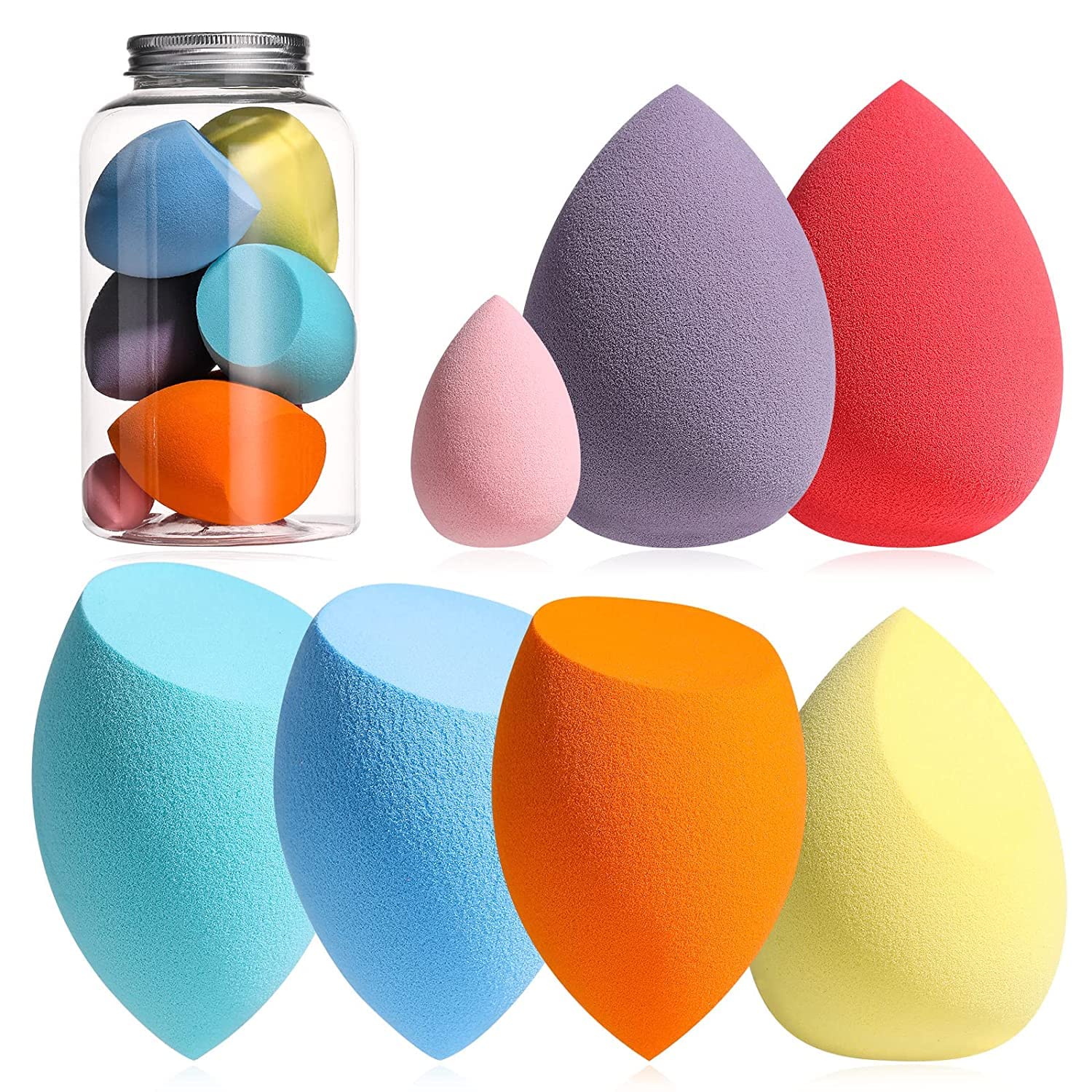 First Beauty 7 Pcs Makeup Sponge Set, Soft LatexFree Blenders, Wet & Dry Use, 4 Full + 3 Mini For Face And Detail, Multicolor, 