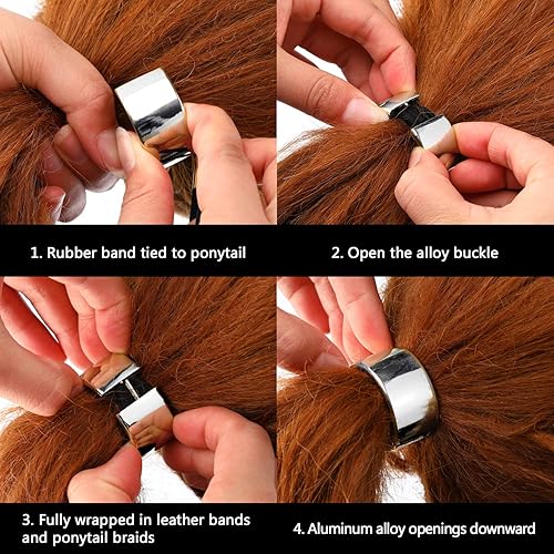 3 Pieces Metal Circle Hair Cuff Elastic Hair Band Hair Ties Ponytail Holder Hair Rope Accessory For Women Girls, 3 Styles (Silve
