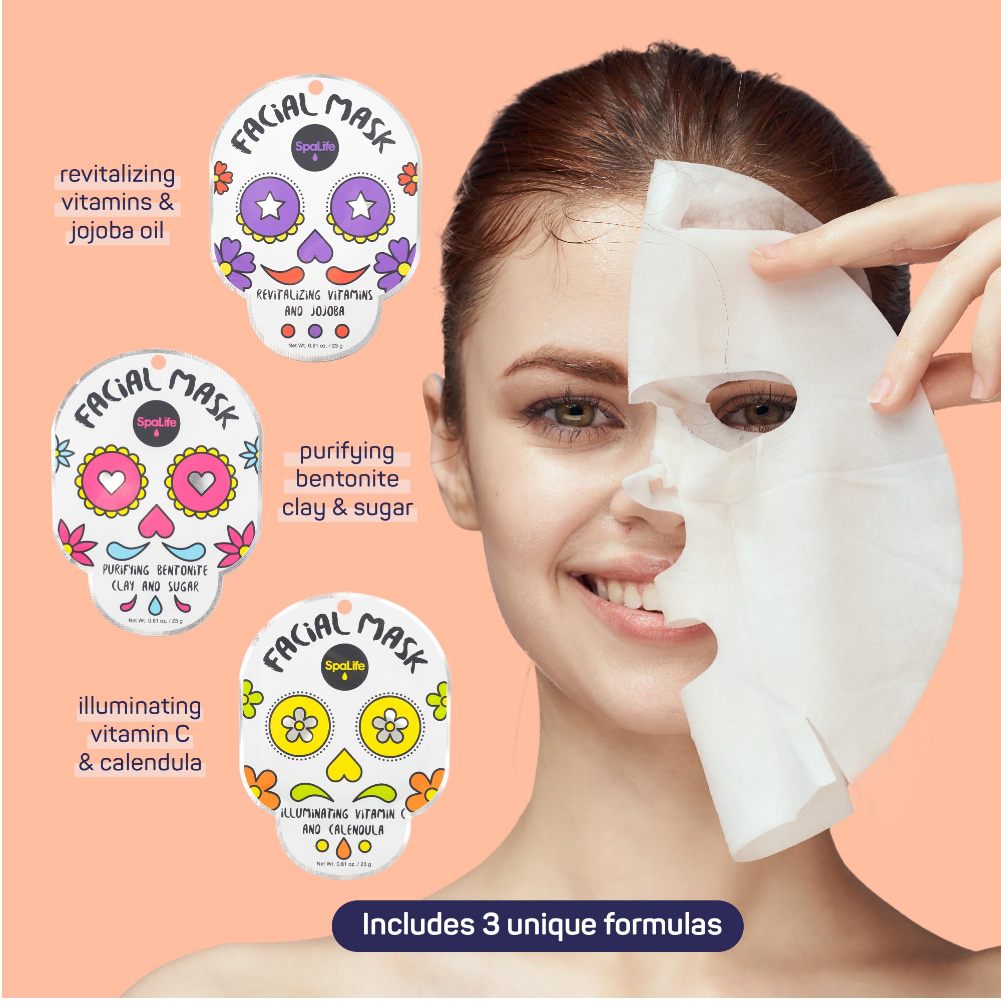 Spalife Dia De Muertos Facial Mask Variety Pack - 9 Count For Hydrating And Refreshing Skin Care Korean Sheet Masks - Moisturizi