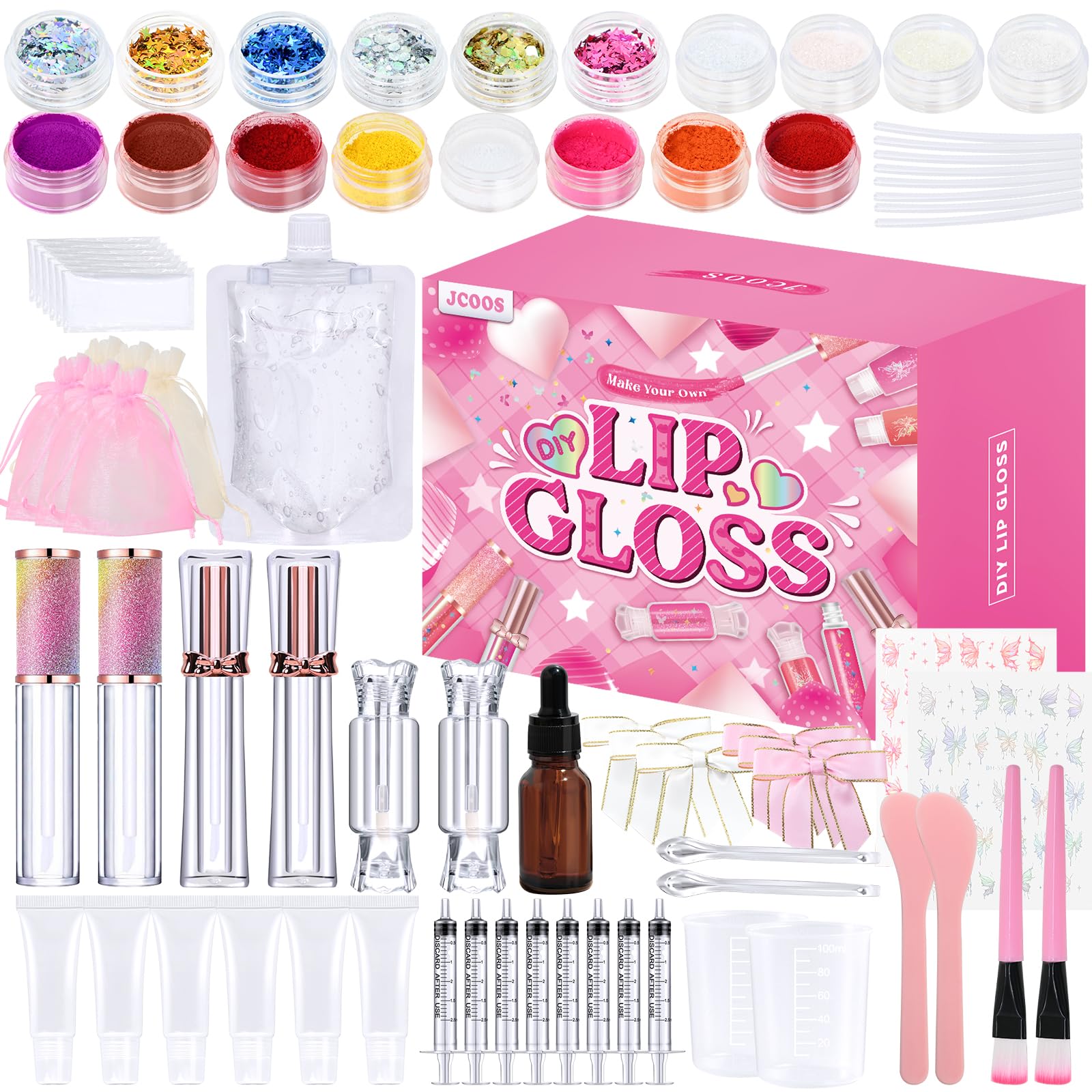 Jcoos Lip Gloss Making Kit - DIY Glitter Lip Gloss Set for Teens, 0.03 Fl Oz, Pink, Perfect Gift for Girls