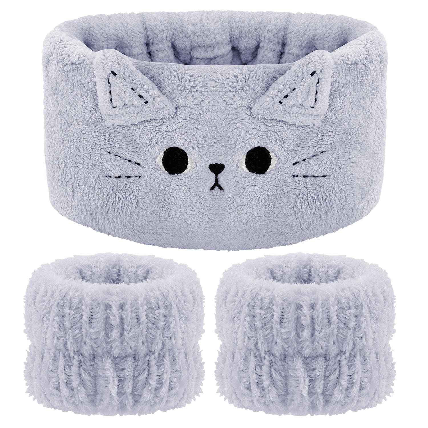 Atoden Cat Ears Spa Wristband Set - Cute Animal Makeup Headband & Skincare Headband for Washing Face - Elastic Face Wash Hair Ba