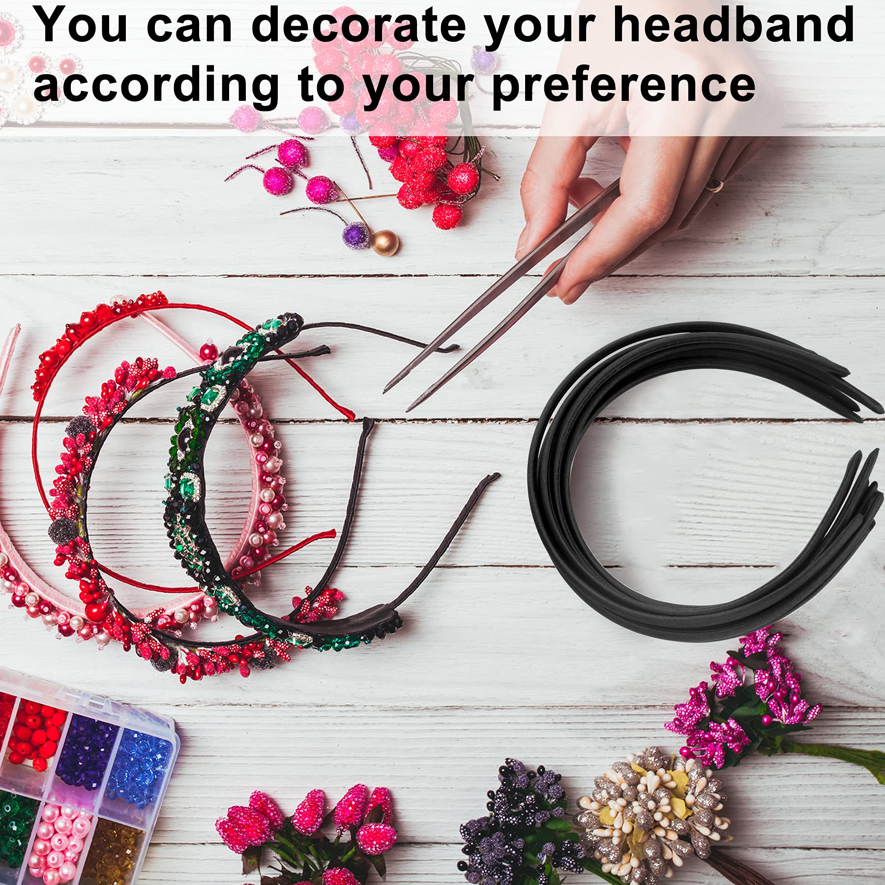 Duufin 30 Pieces Black Satin Craft Headbands - Thin, Plain, And Covered, 1Cm Diy Headbands For Girls And Women