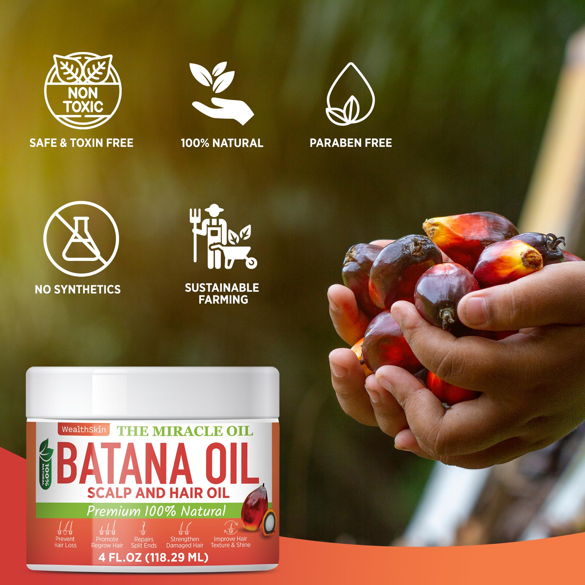 Batana Oil for Hair Growth: 100% Batana Oil from Honduras as Hair Mask, Scalp and Hair Oil. Repairs Damaged Hair & Skin, Reduces