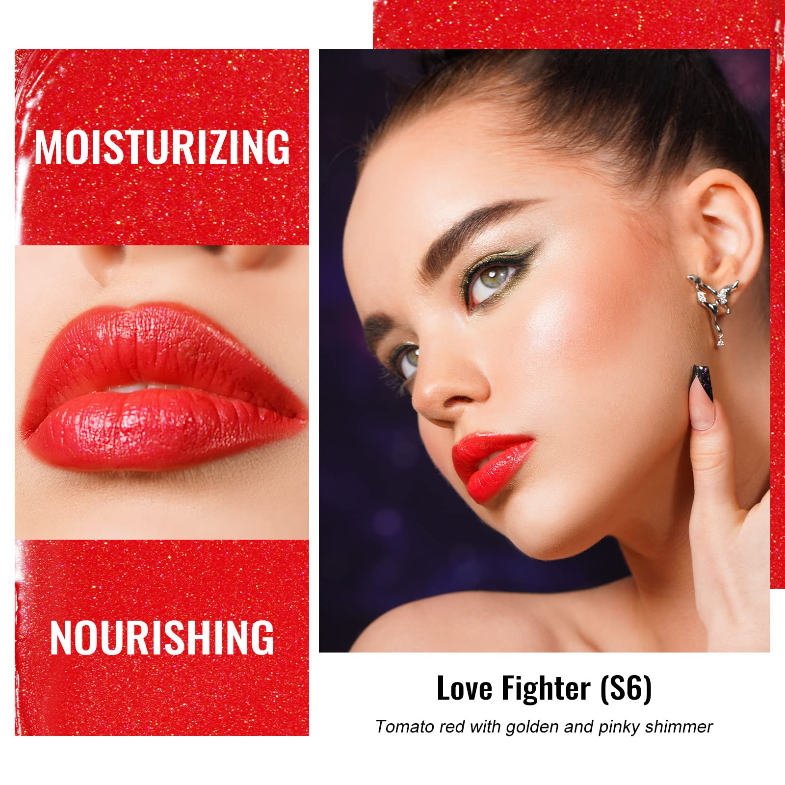Oulac Moisture Shine Red Lipstick For Women, 2 In 1 Shimmer Lipstick & Lip Balm, Hydrated Juicy And Glossy Lip Color For Dry, Cr