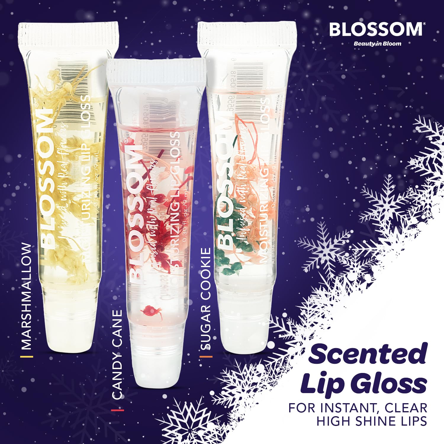 Blossom Scented Roll On Lip Gloss, Moisturizing Lip Gloss Tubes, Hydrating & Strengthening Scented Cuticle Oil With Real Flowers