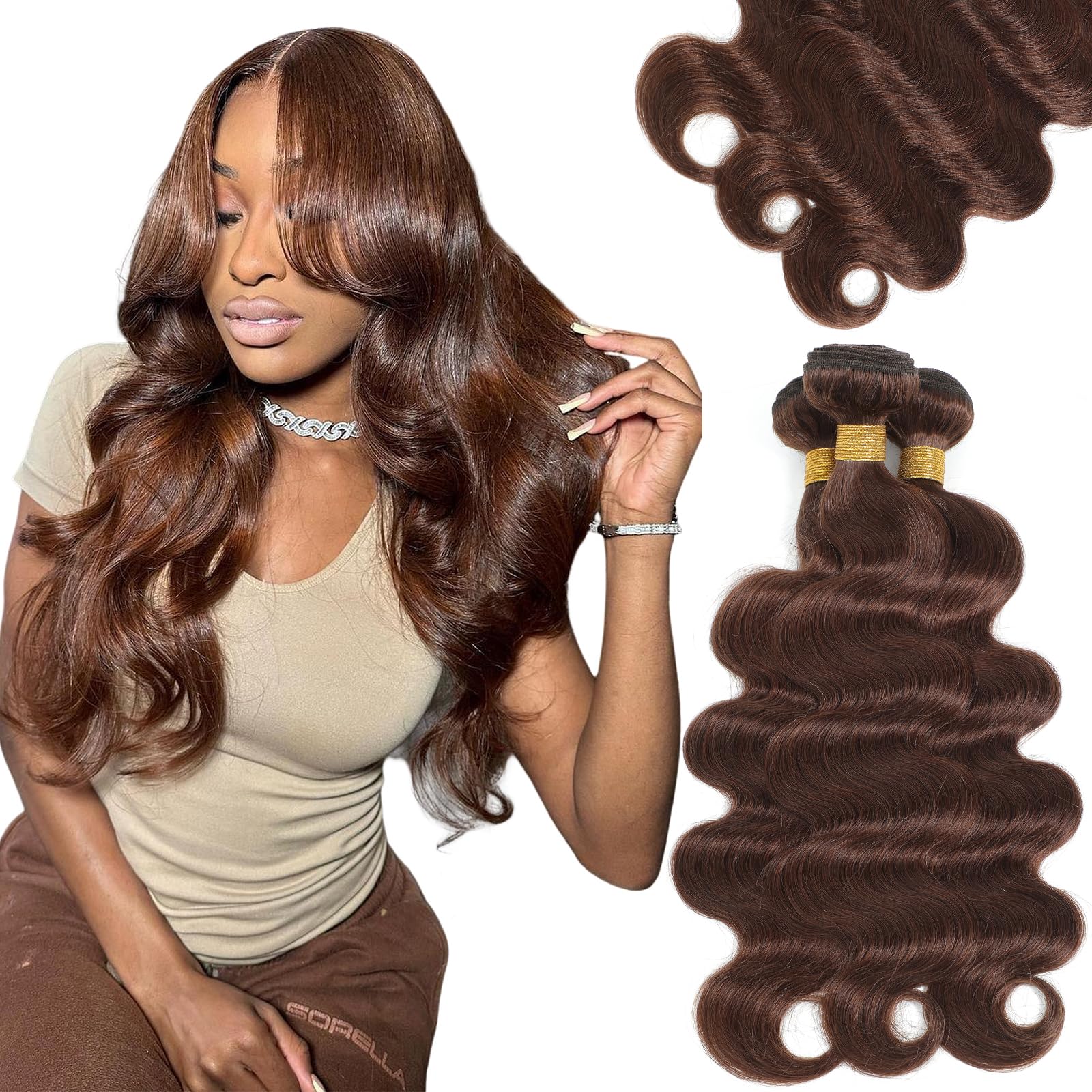Kapelli Hair 10A Human Hair Bundles Chocolate Brown Brazilian Virgin Hair Body Wave (#4,24 26 28) Brazilian Human Hair 100% Unpr