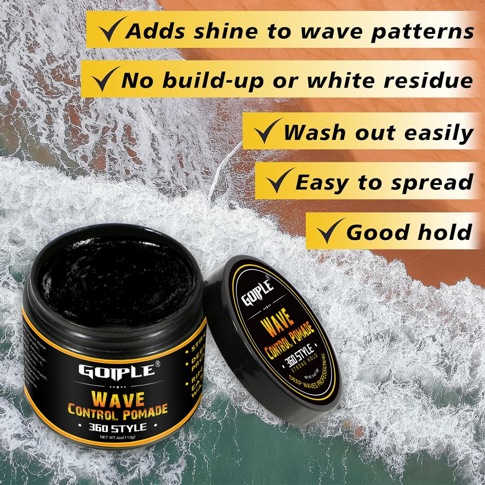 Silky Durags For Men Wave Pomade Strong Hold Easy Wash 360 Wave Training Hair Cream, Waves Grease For Men Promotes Layered Waves