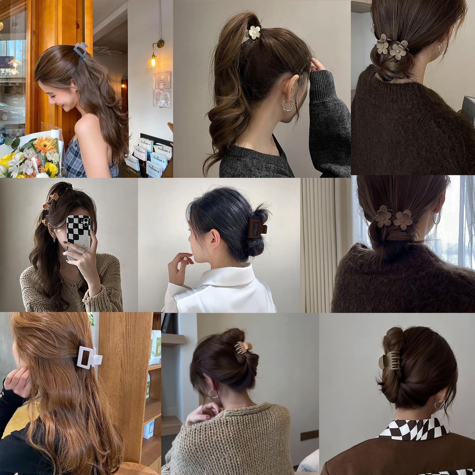 Drnytunk Hair Clip Set, 16Pcs Medium Claw Clips For Women Girls, Matte Rectangle Double Row Teeth Flower Semicircle Small Clips