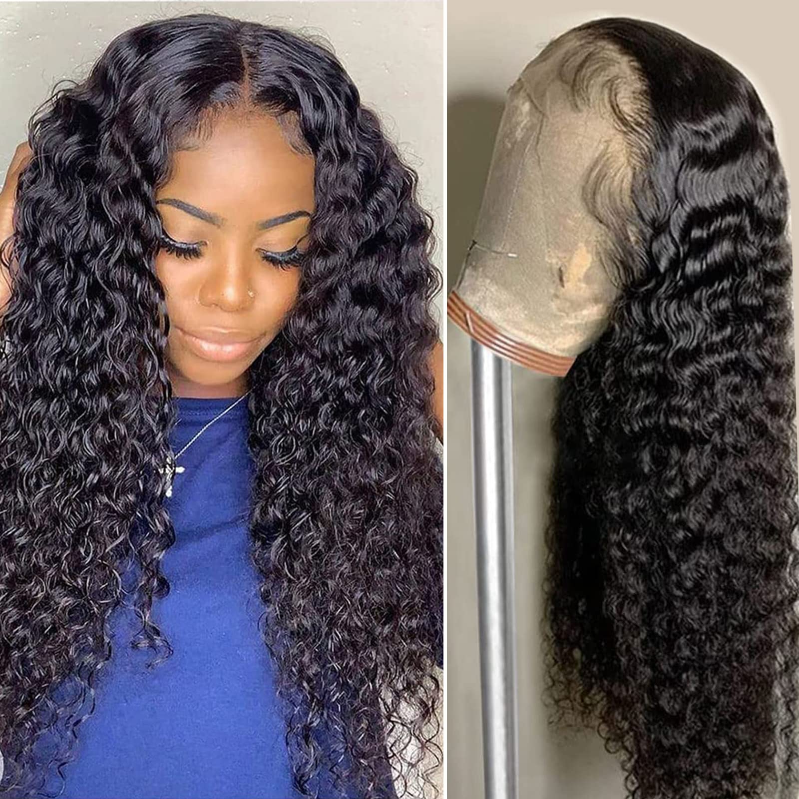 AISI 13x4 Deep Wave Lace Front Wigs Human Hair 180% Density Wet and Wavy Front Wigs Human Hair HD Lace Glueless Wigs for Black W