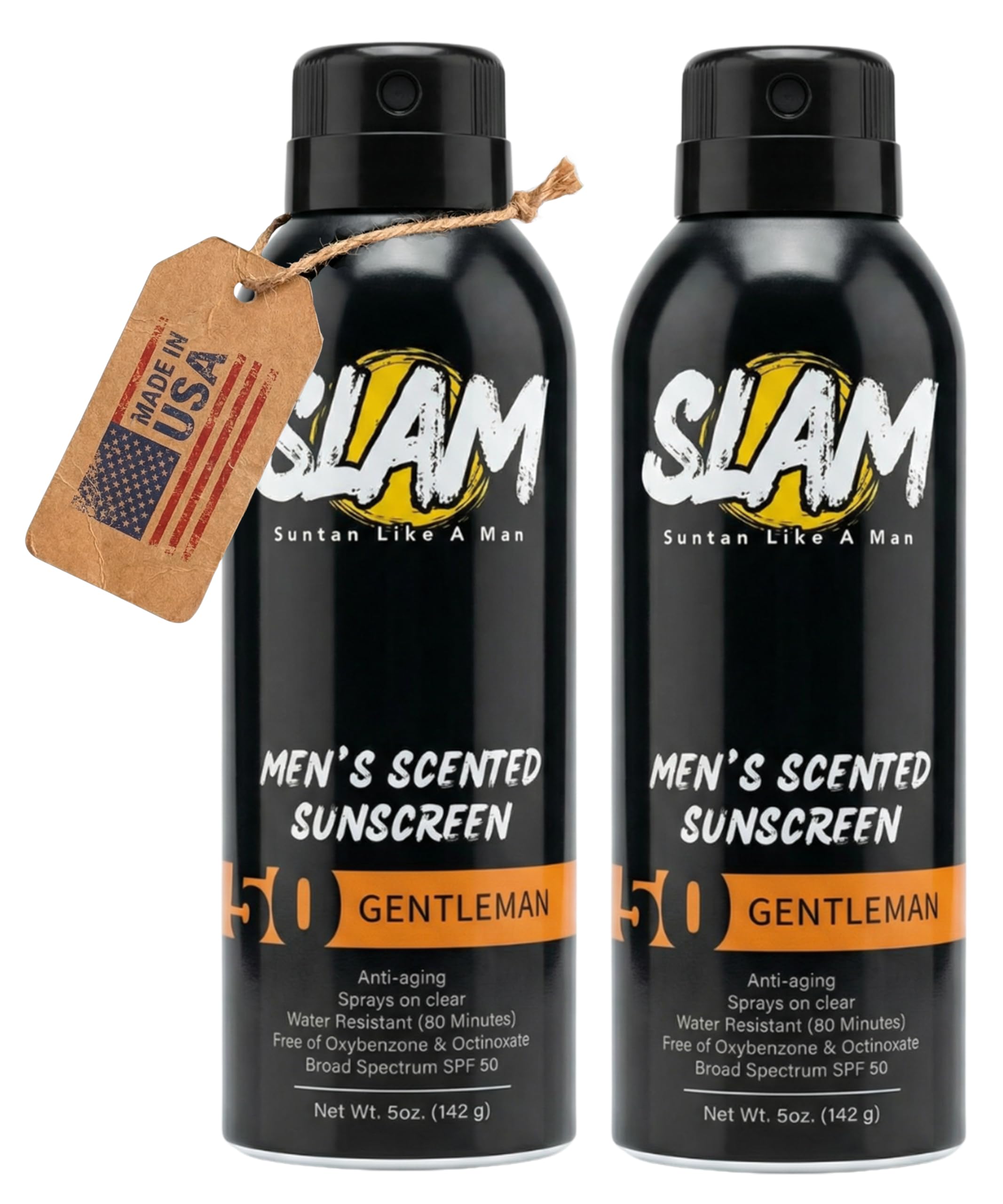 SLAM GentleMan Mens Sunscreen Spray 50 SPF Waterproof for Face & Body (2Pk)