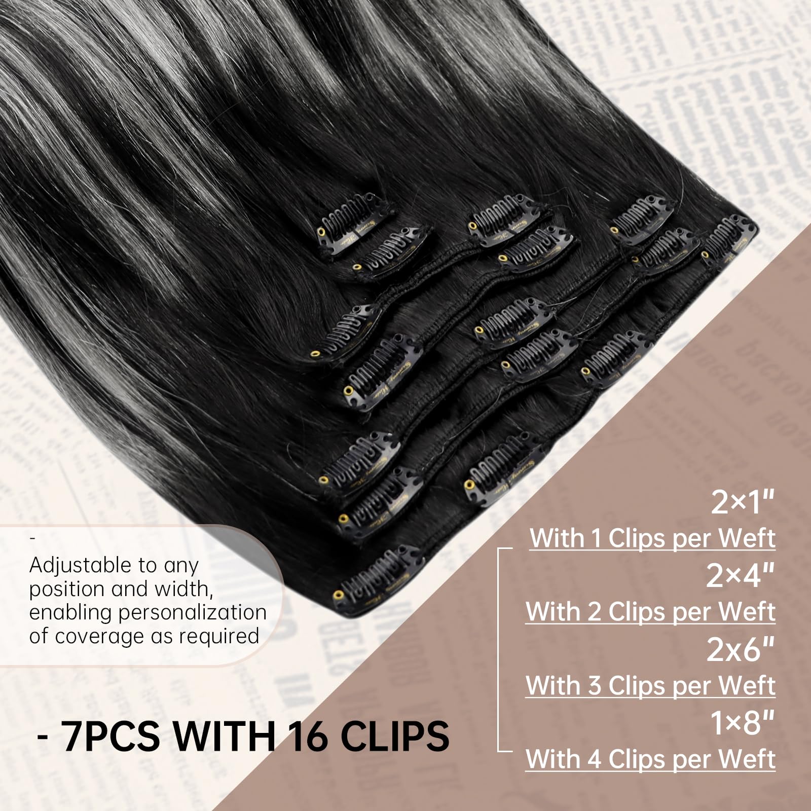 Sunny Silver Clip in Extensions Real Human Hair Black Grey Clip in Hair Extensions Human Hair Natural Black Ombre Silver Balayag
