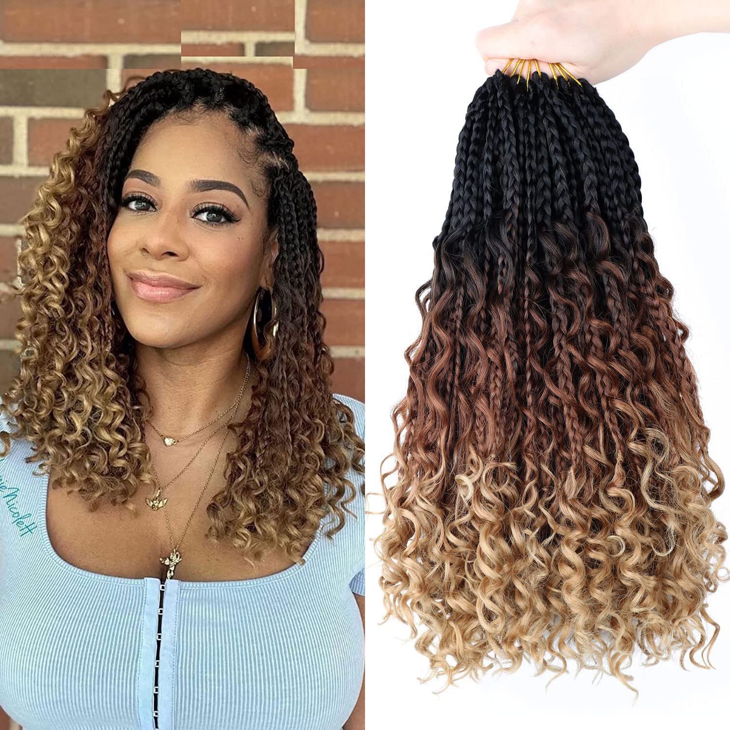 LMZIM 14 Inch Goddess Box Braids Crochet Hair Bohomian Crochet Box Braids Curly Ends 8 Pack 3X Crochet Braids Synthetic Braiding