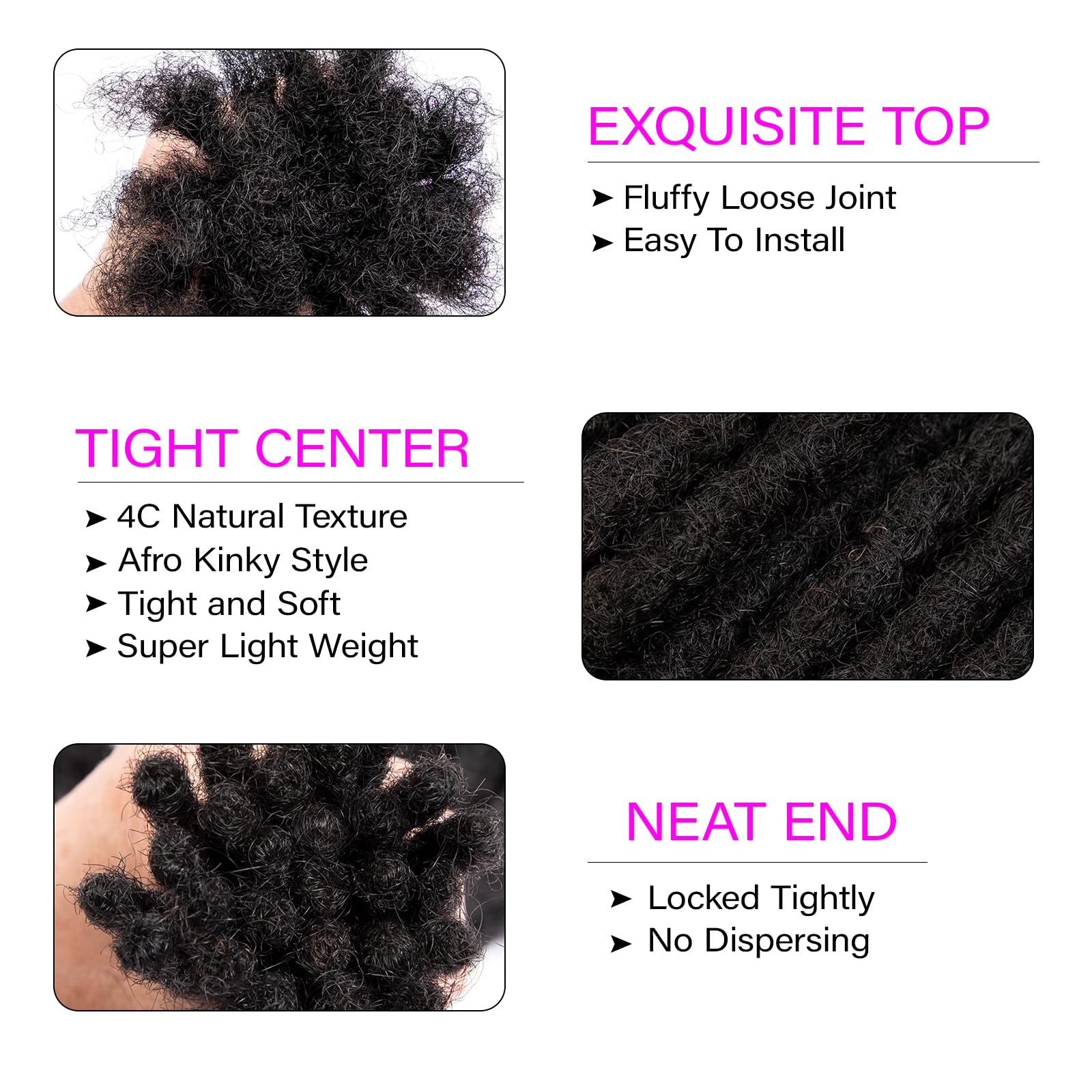 4 inch 0.6 cm Dreadlock Extensions Human Hair, 30 Strands Loc Extensions Human Hair for Women/Men/Kids