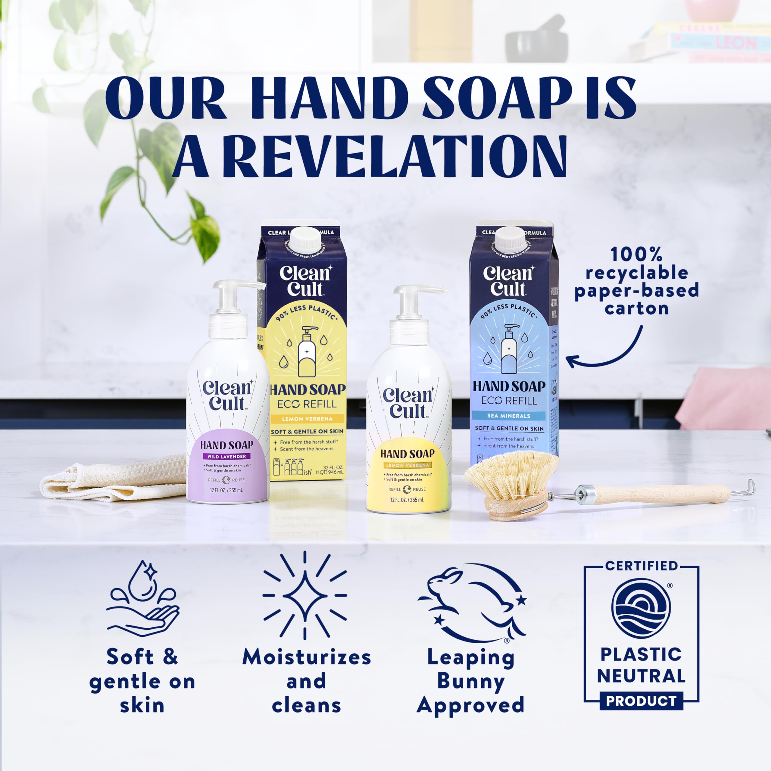 Cleancult - Liquid Hand Soap Refills - Sea Minerals - Gentle On Sensitive Skin - Made With Aloe Vera & Essential Oils - Eco Frie