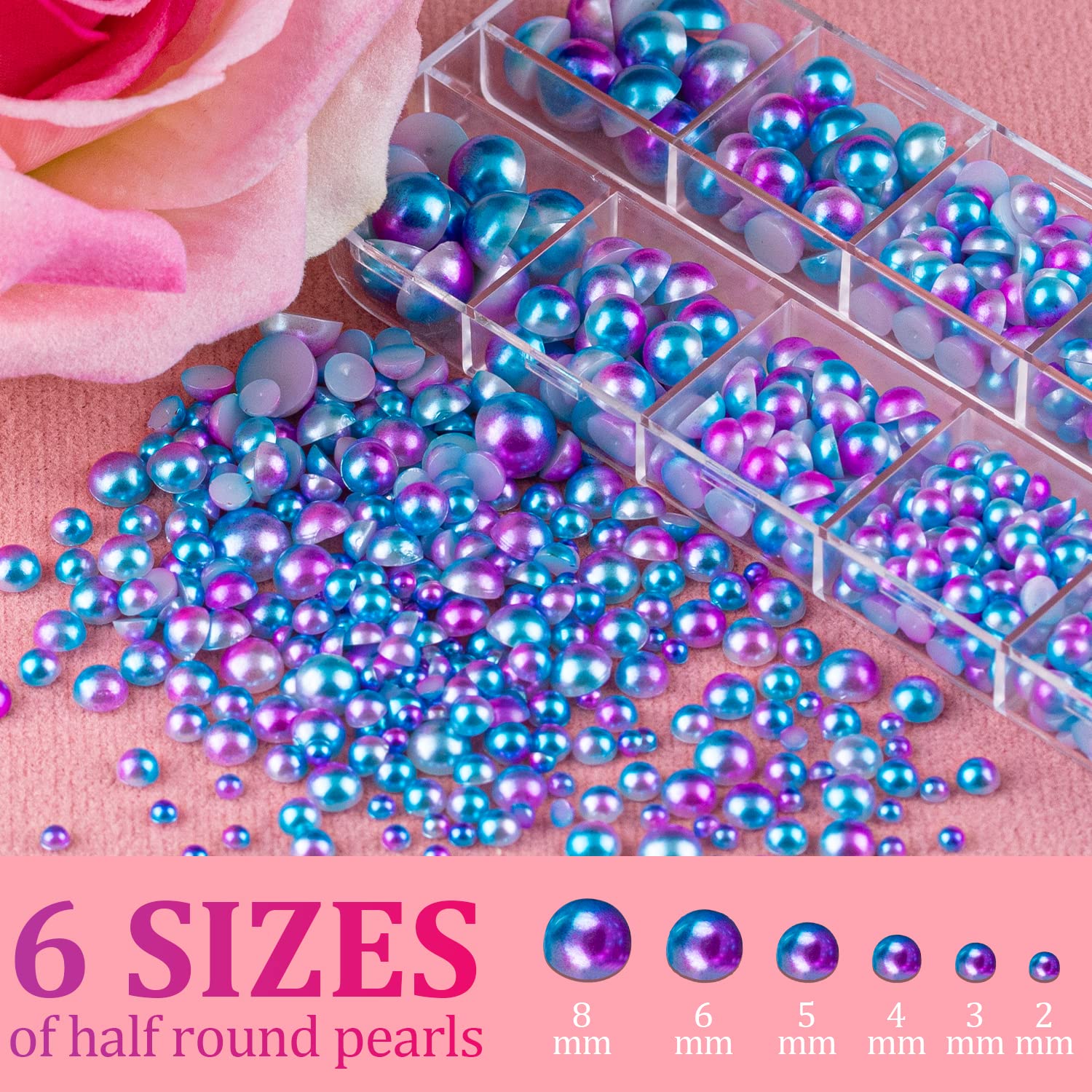 Belleboost Flat Back Pearls Kits 2 Boxes Of Flatback Blue Mermaid Half Round Pearls With Pickup Pencil And Tweezer For Home Diy