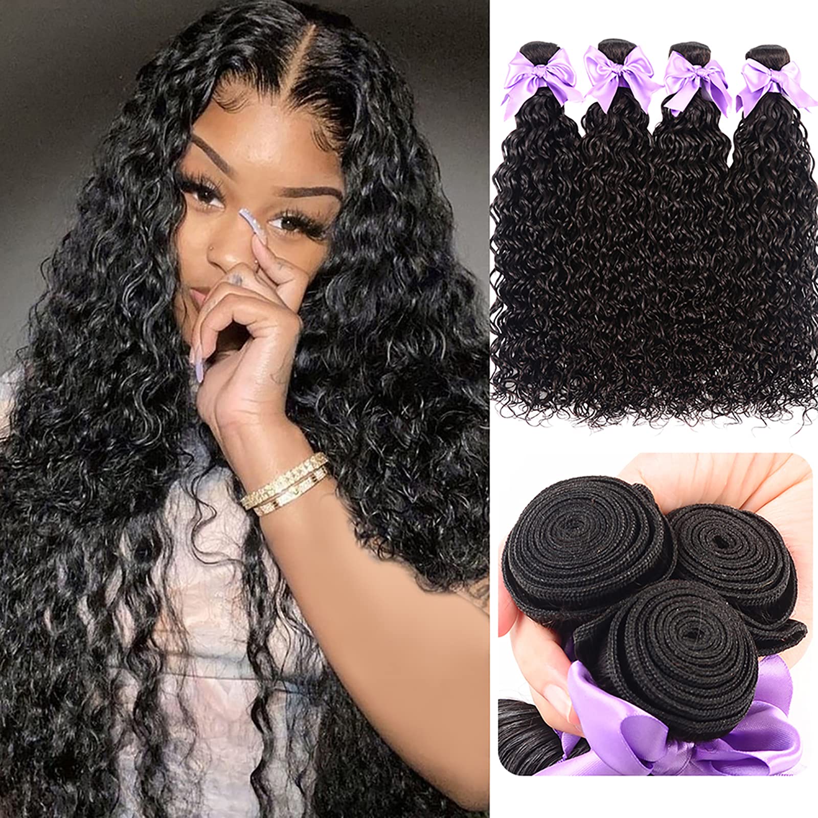 Water Wave Bundles Brazilian Virgin Human Hair (20 22 24 26) 9A Wet And Wavy Human Hair Weave Bundles Remy Human Hair Water Curl
