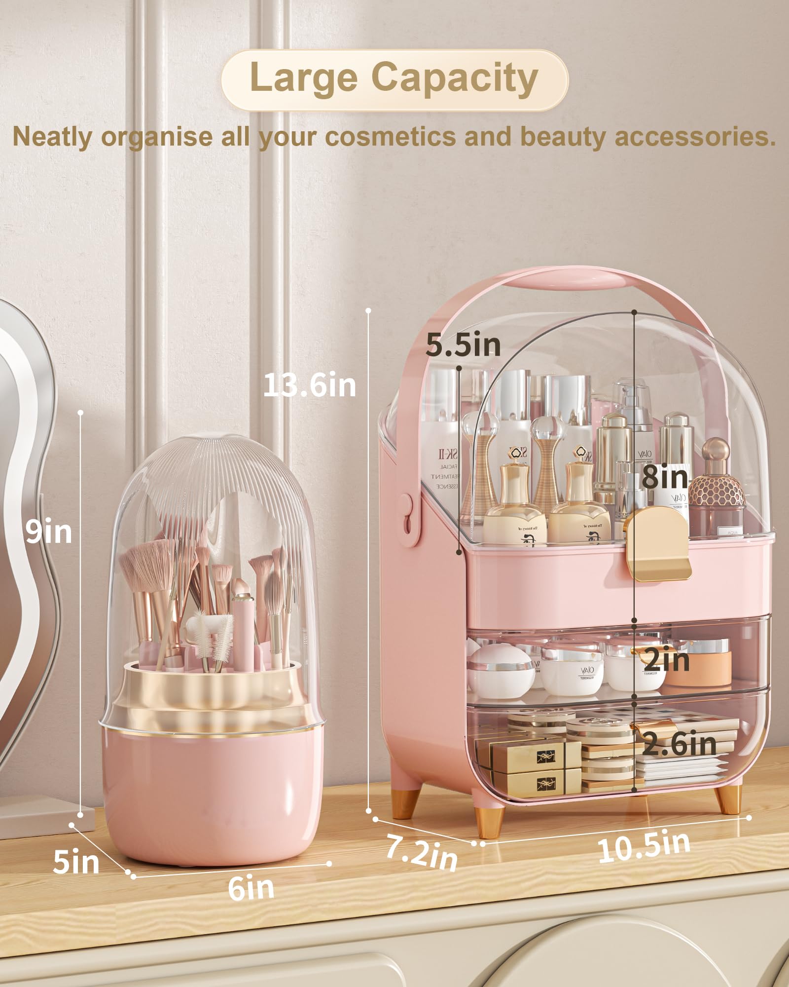 Makeup Organizer, Skincare Holder Bathroom Counter Organizer, Storage Box Cosmetic Display Cases, Teen Girl Gifts Trendy Stuff M
