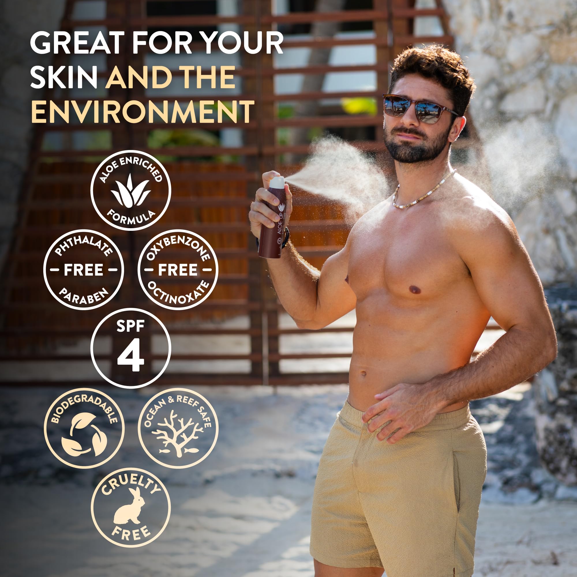 Aloe Up Spf 4 Dark Tanning Oil - Body And Face Tanning Continuous Spray For Outdoor Sun - With Sunscreen, Pure Aloe Vera, And Na