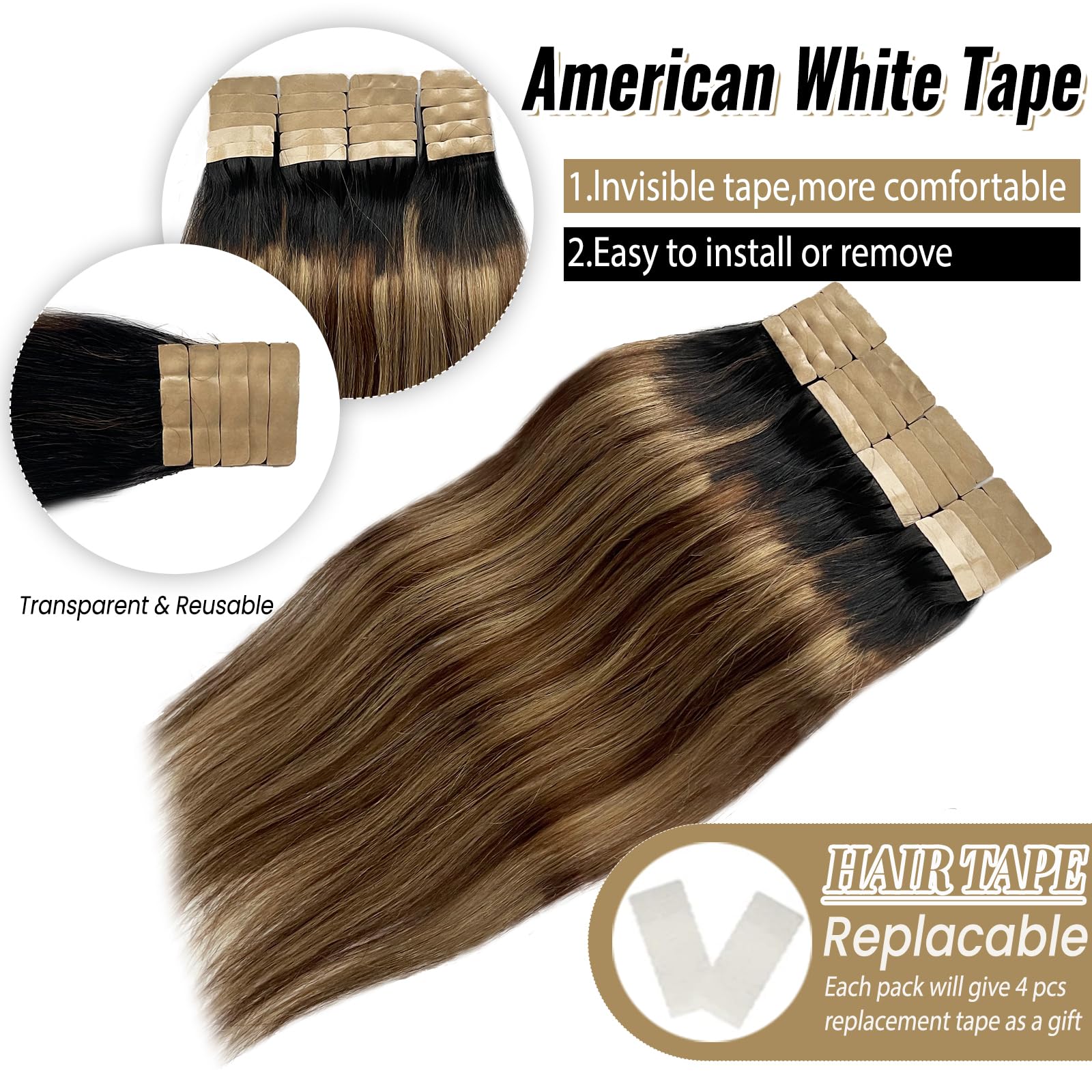 Munx 20Pcs 60G Hair Extensions Tape In Balayage Dark Black To Medium Brown With Ash Blonde Tape In Human Hair Extensions Real Ha