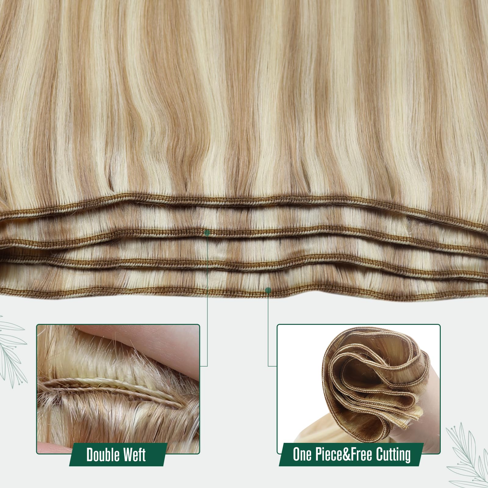 Runature Blonde Human Hair Weft Extensions 20 Inch 100G Long Hand Tie Weft Human Hair Extensions Ash Blonde With Platinum Blonde