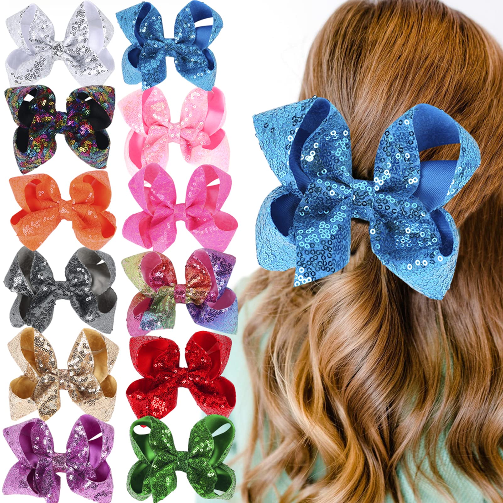 Xansema 5 Inches Sequins Large Bows Alligator Hair Clip Hair Barrettes Accessories For Women Teens Girls Kids (Pink)