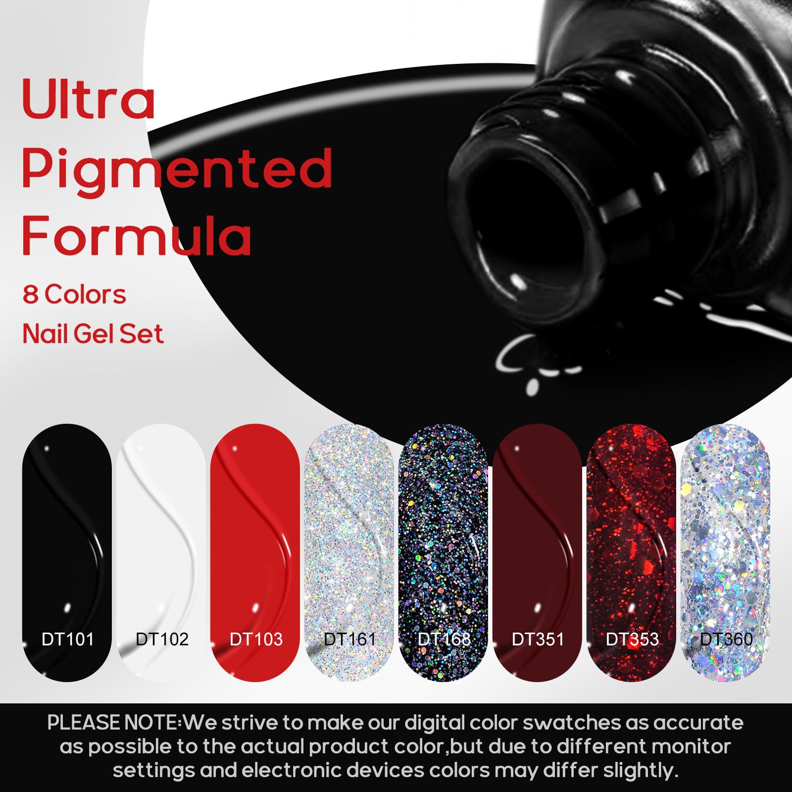 Meet Across Gel Nail Polish Set, 8Pcs Red White Black Gel Nail Polish Kit, Soak Off Uv/Led Nail Polish Nail Art Design Salon Hom