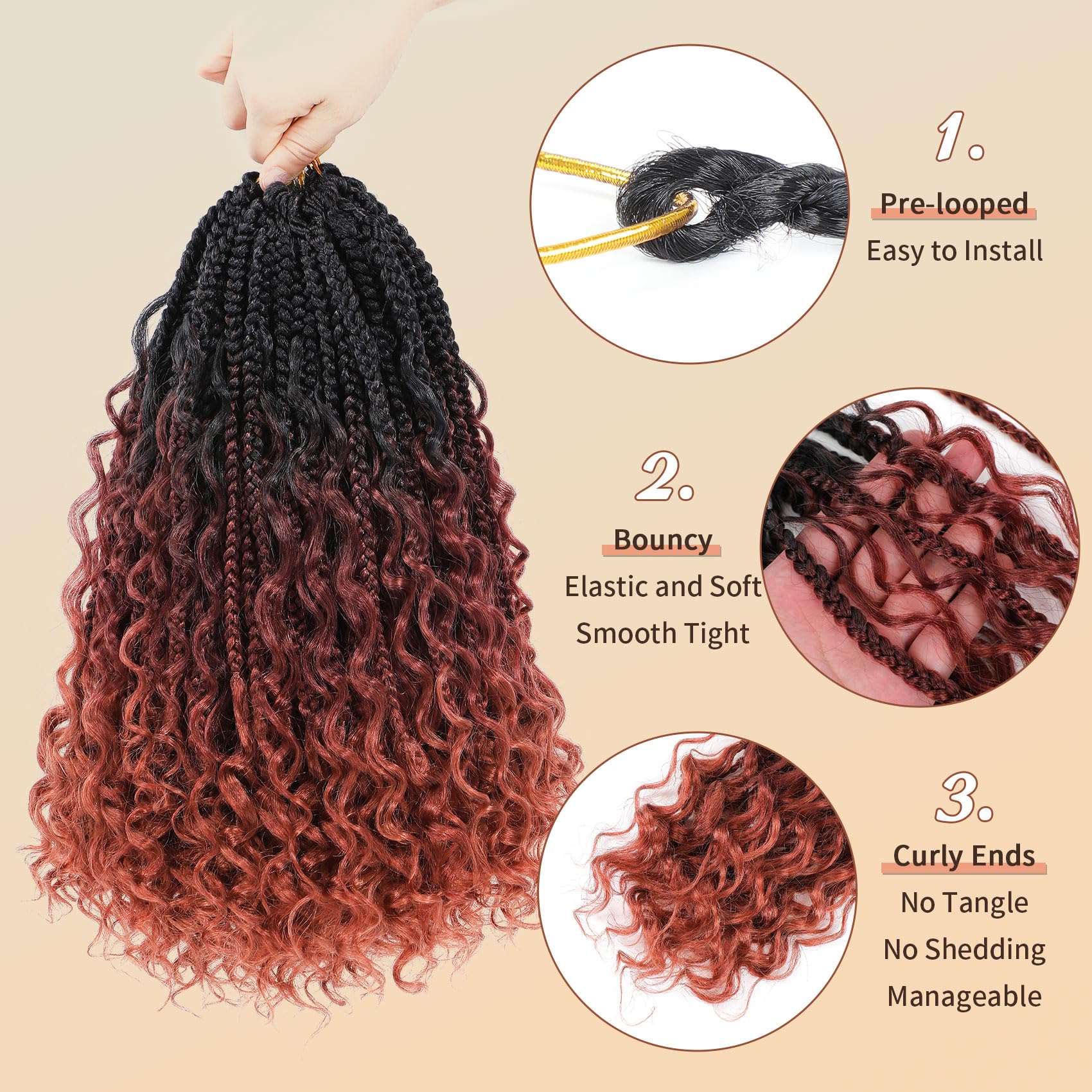 Karida 9 Packs Goddess Box Braids Crochet Hair 14 Inch, Crochet Braids With Curly Ends, Pre-Looped Boho Box Braids Crochet Hair