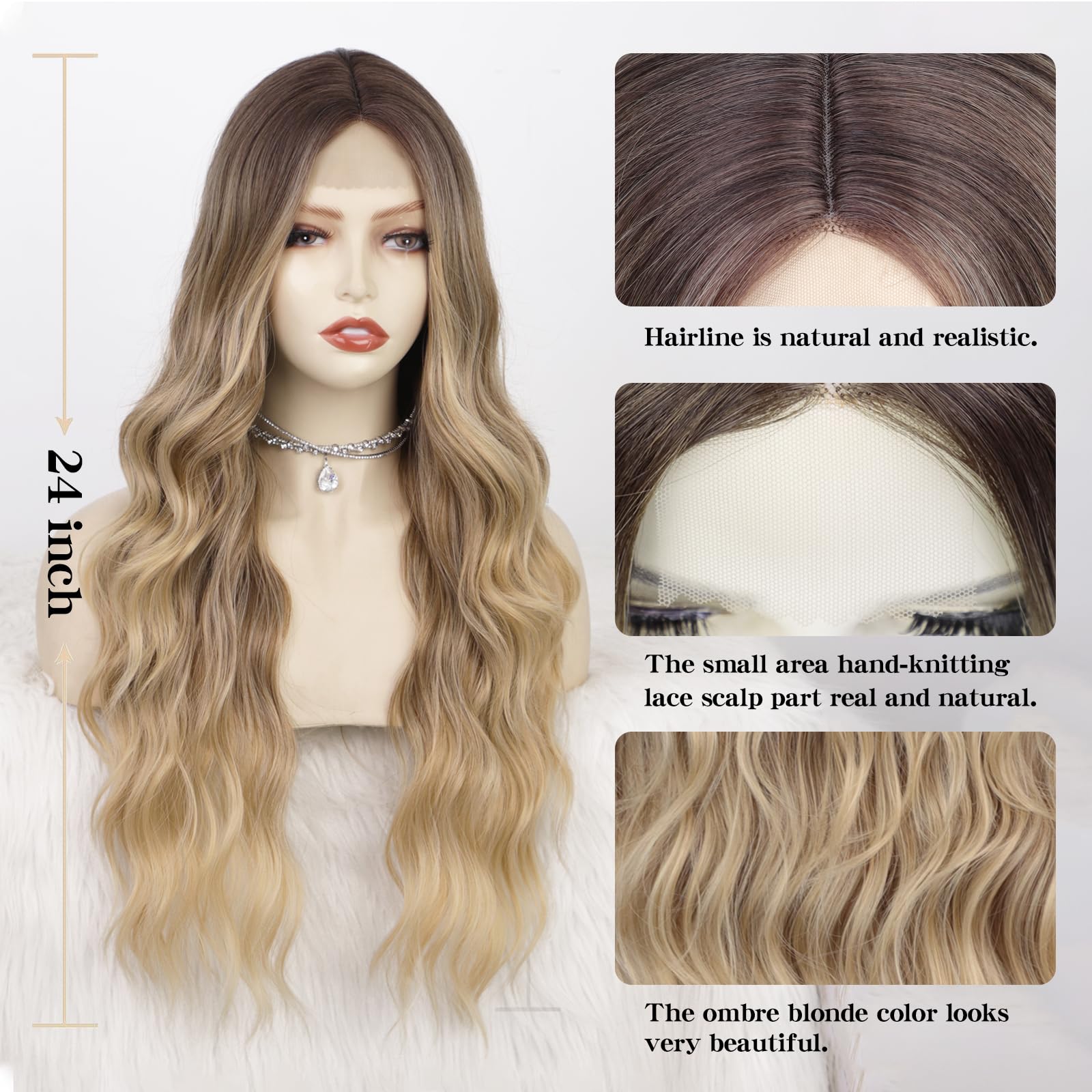 Aisi Queens Long Blonde Wigs For Women, Ombre Blonde Curly Wavy Wigs, Synthetic Heat Resistant Fiber Wigs Hair Replacement Wigs