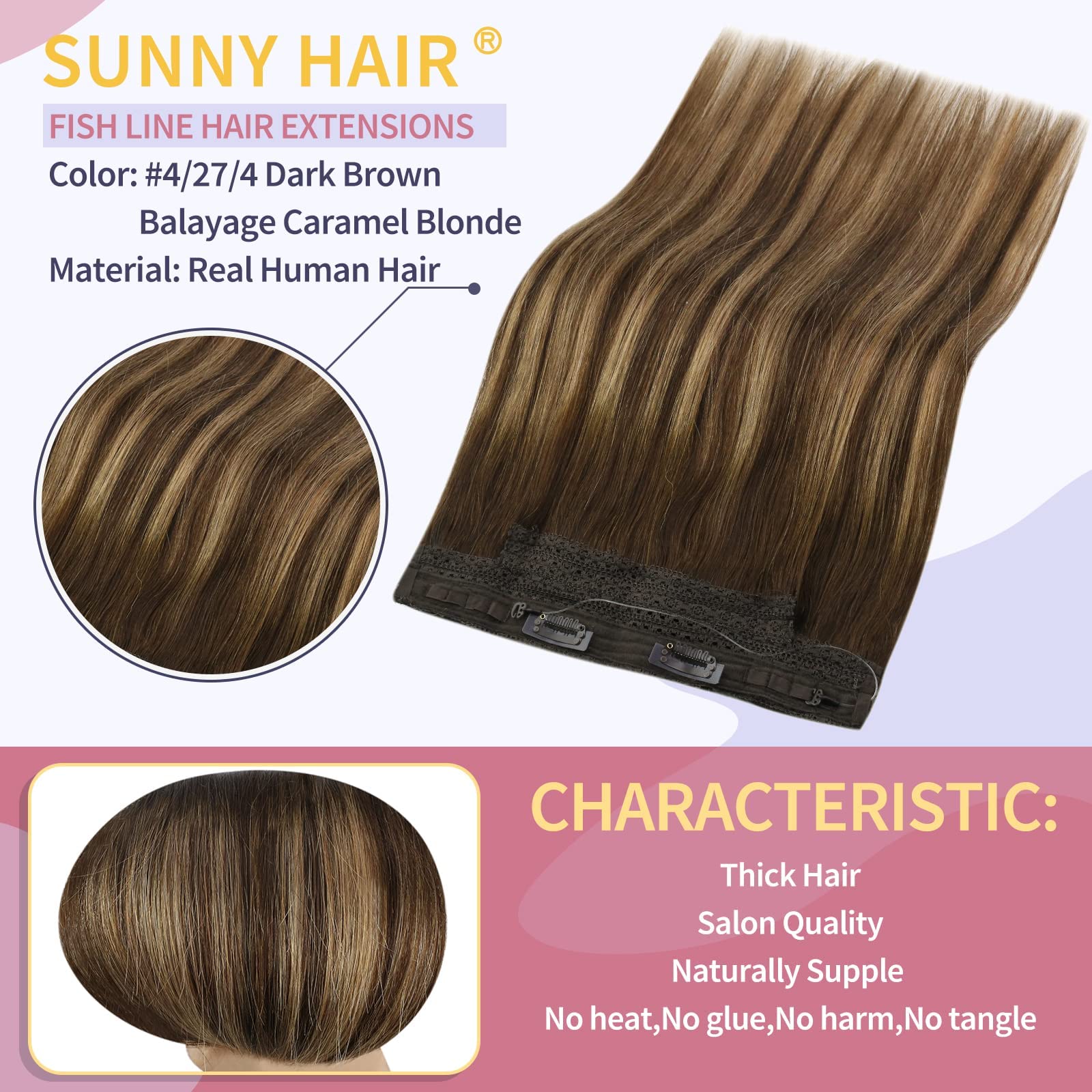 Sunny Wire Hair Extensions Balayage 80G Dark Brown Roots Caramel Blonde Ombre Fish Line Hair Extensions Brown Secret Wire Hair E