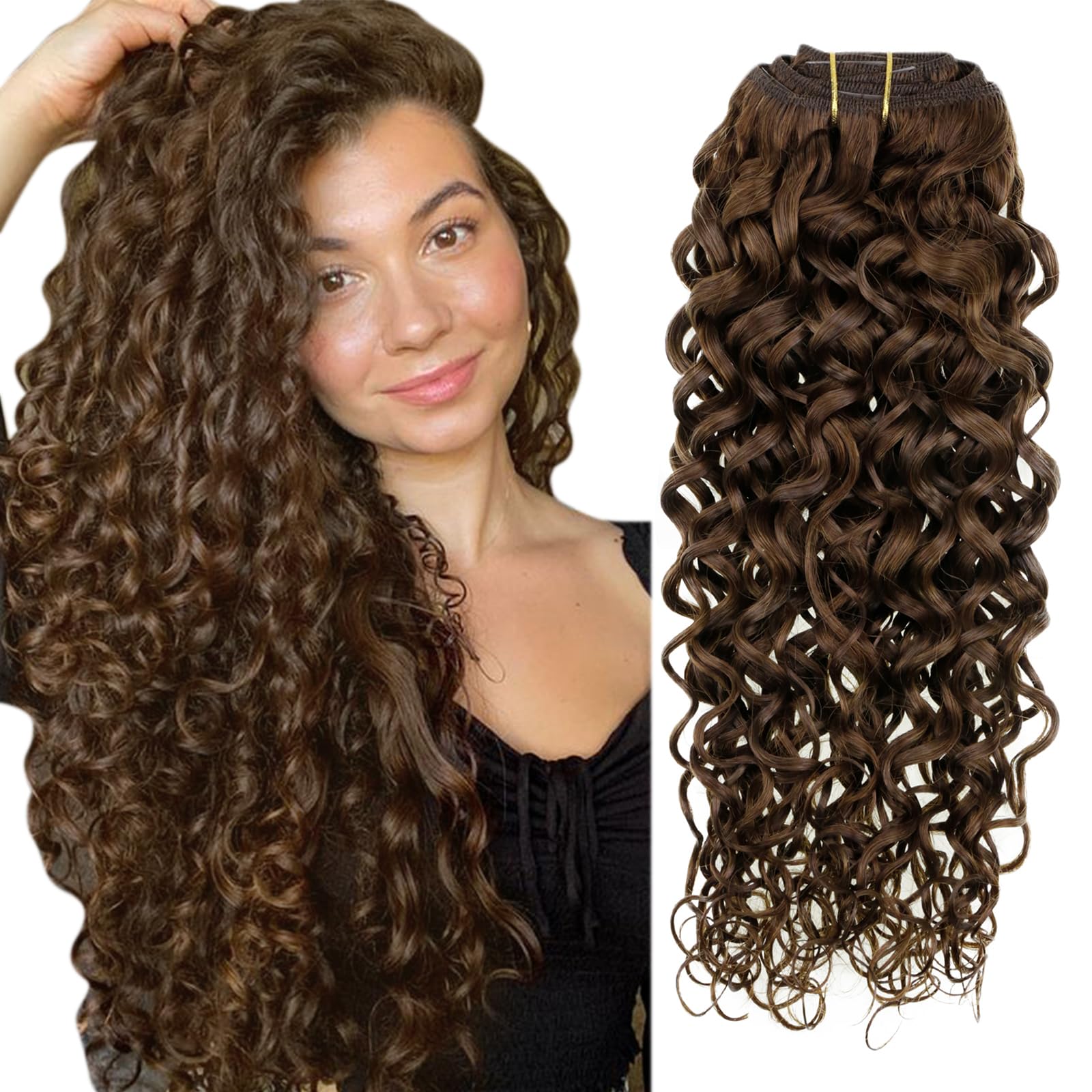 Hetto Natural Wavy Clip in Extensions Human Hair 20 Inch 120g Curly Hair Extensions Clip in Human Hair 7Pcs #4 Dark Borwn Clip i
