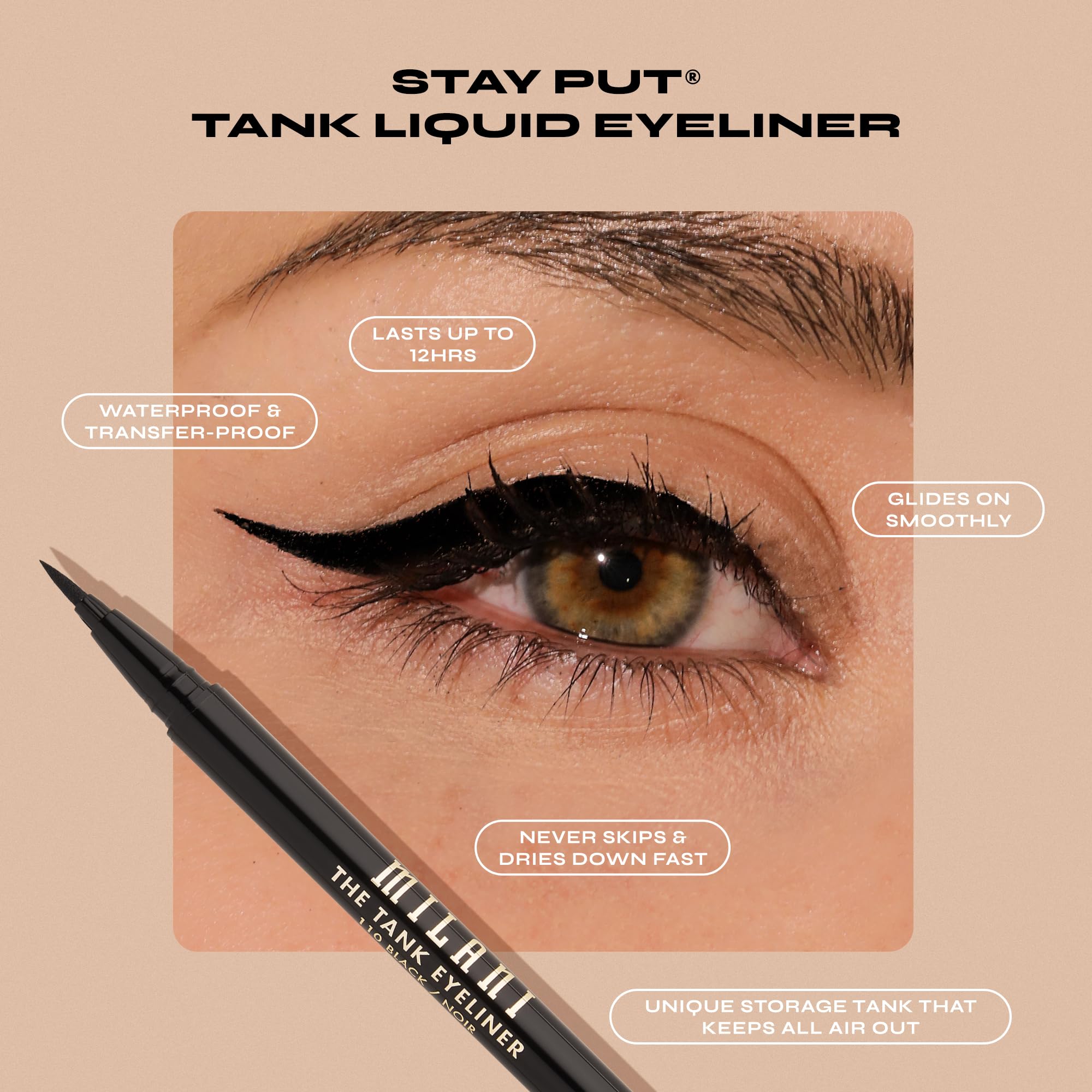 Milani The Tank Liquid Eyeliner - No-Skip Liquid Eyeliner Pen, Waterproof Formula, Makeup Pen, Long Lasting & Smudgeproof - 130