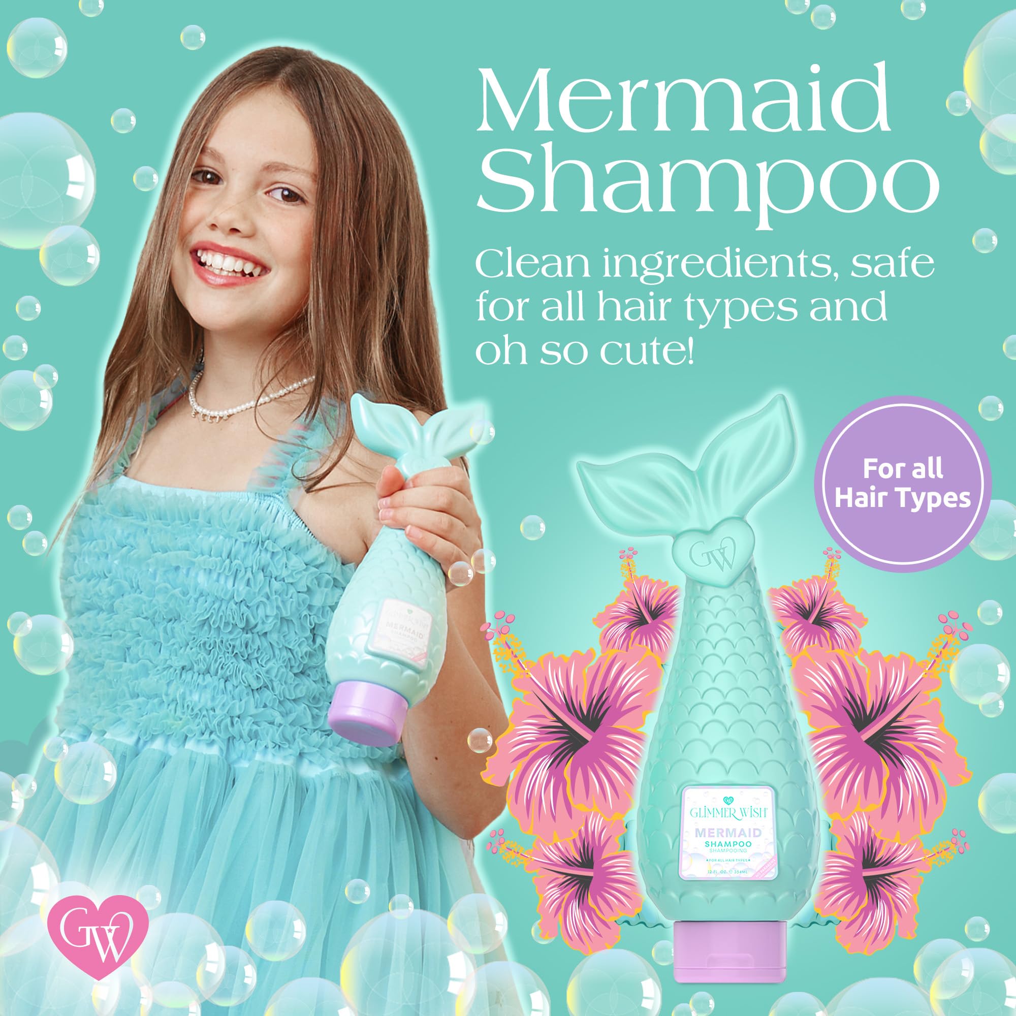 Glimmer Wish Mermaid Kids Shampoo, Paraben and Sulfate Free Shampoo for Soft and Manageable Hair, Kids Hair Care, Tropical Beach