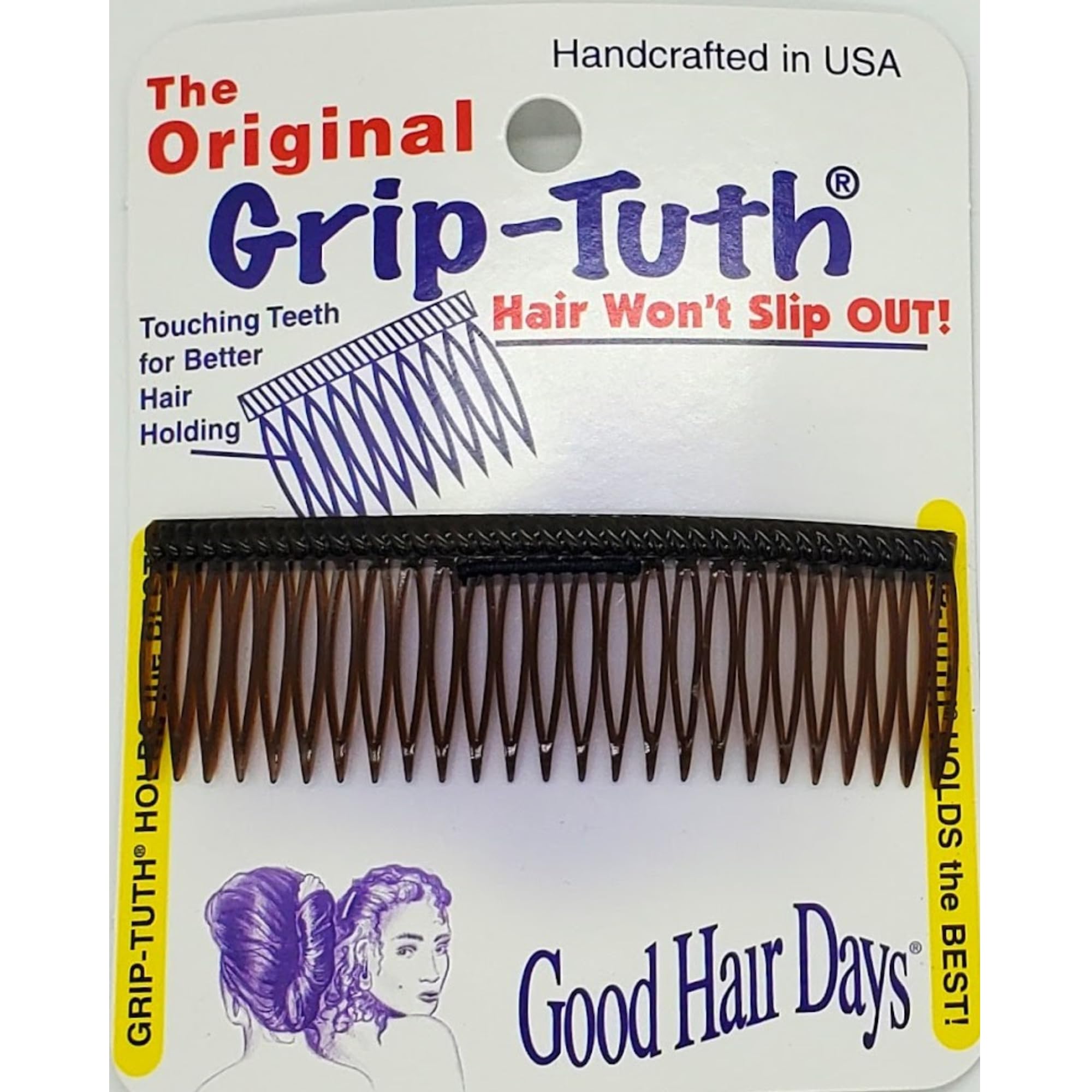 Good Hair Days Grip-Tuth Shorty Comb - Shorty Side Comb For Hair Decorative & Hair Styling - Hair Accessories For Fine and Thin