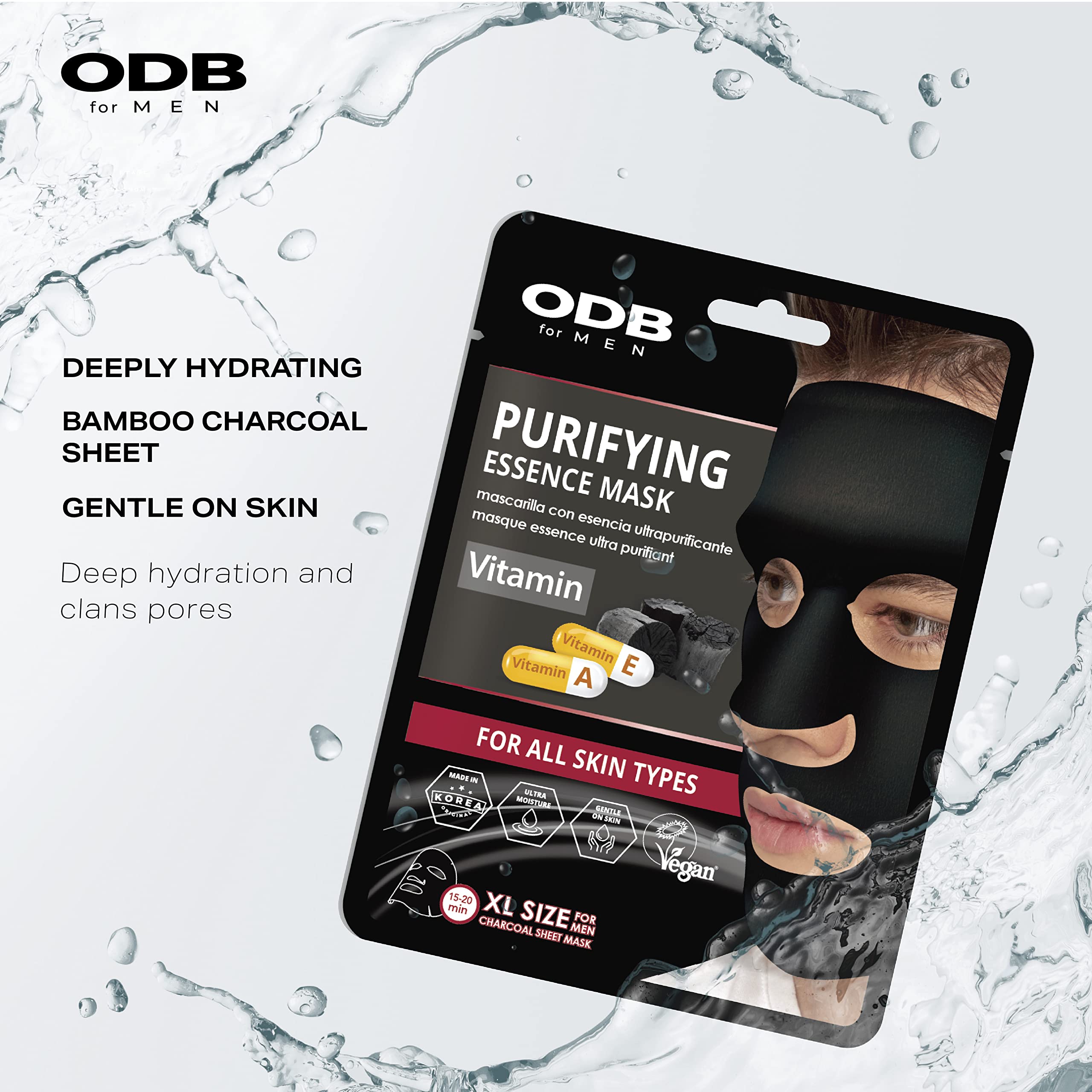 Original Derma Beauty Odb For Men Charcoal Essence Sheet Mask 12 Pk Hydrating Aloe Mens Skin Care Sheet Masks For Face Mens Skin