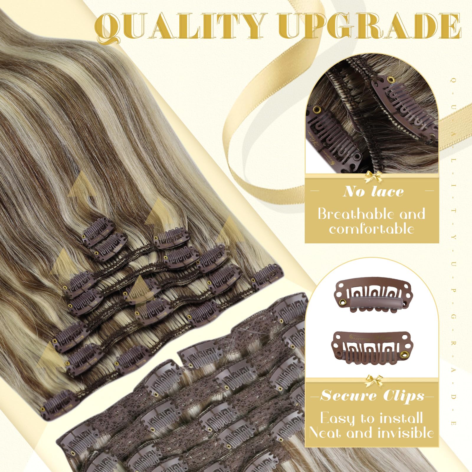 Ve Sunny Highlights Clip In Hair Extensions Brown Blonde Clip In Hair Extensions Real Human Hair Highlights Clip In Extensions L