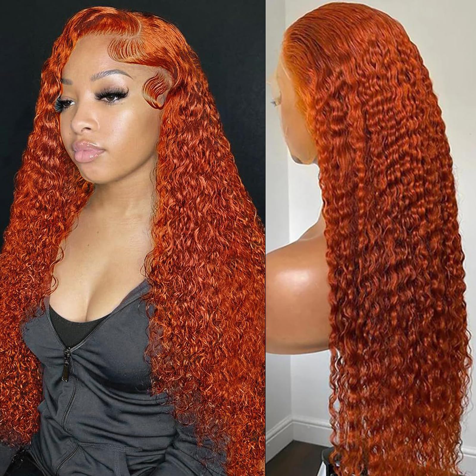 13x6 Deep Wave Ginger Lace Front Wigs Human Hair 180% Density Curly Lace Frontal Wig Human Hair Pre Plucked Brazilian Glueless O