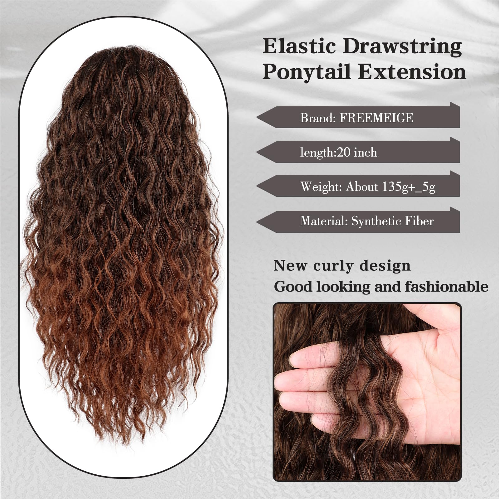 Freemeige Ponytail Extension For Black Women Drawstring Ponytail Long Curly Wavy Ponytail 20Inch Synthetic Clip In Ponytail Hair