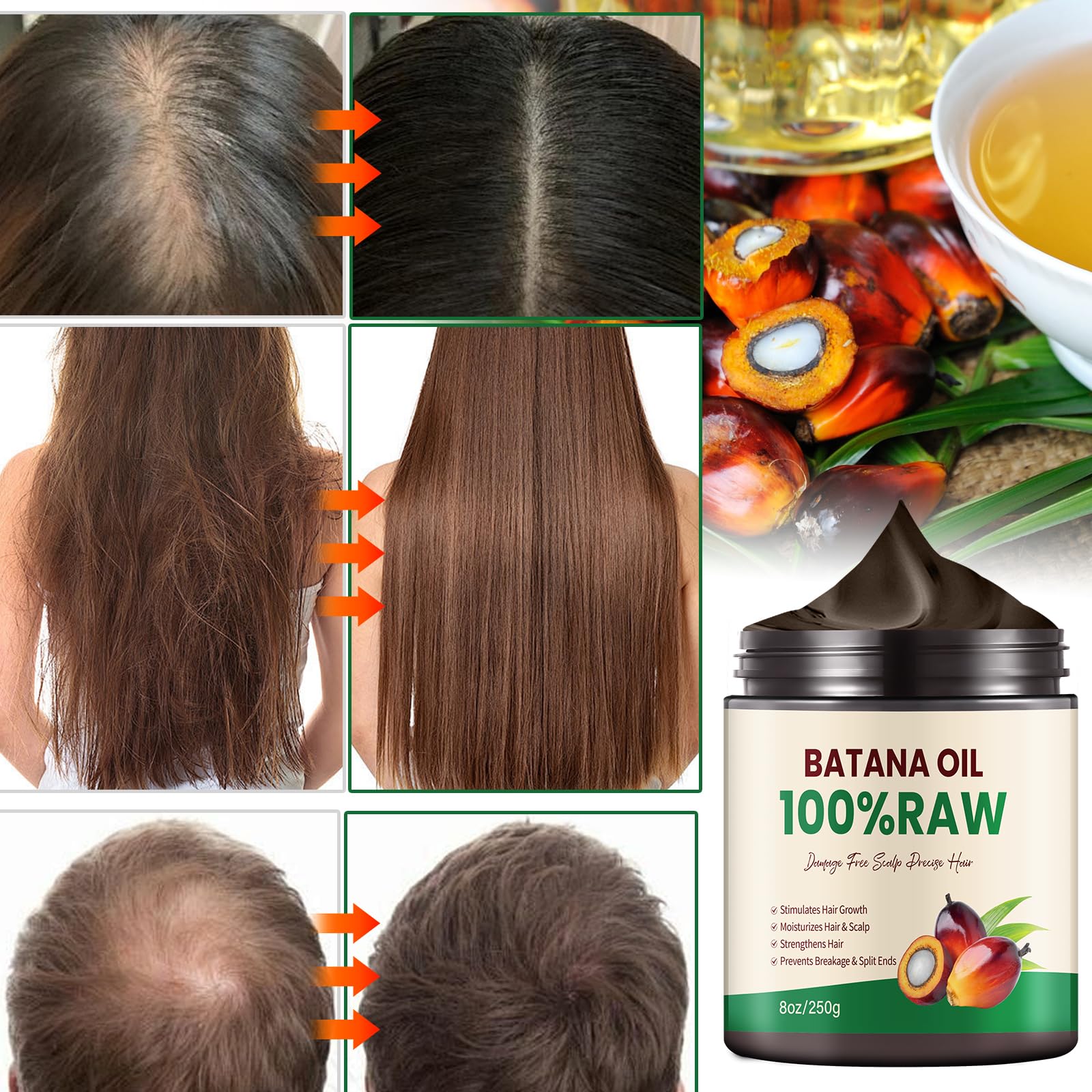 Batana Hair For Growth Oil 8Oz Pure Cold Pressed Formula Regrowth Hair Oil 100% Raw Batana Oil Hair Treatment Oils Hair Mask Con