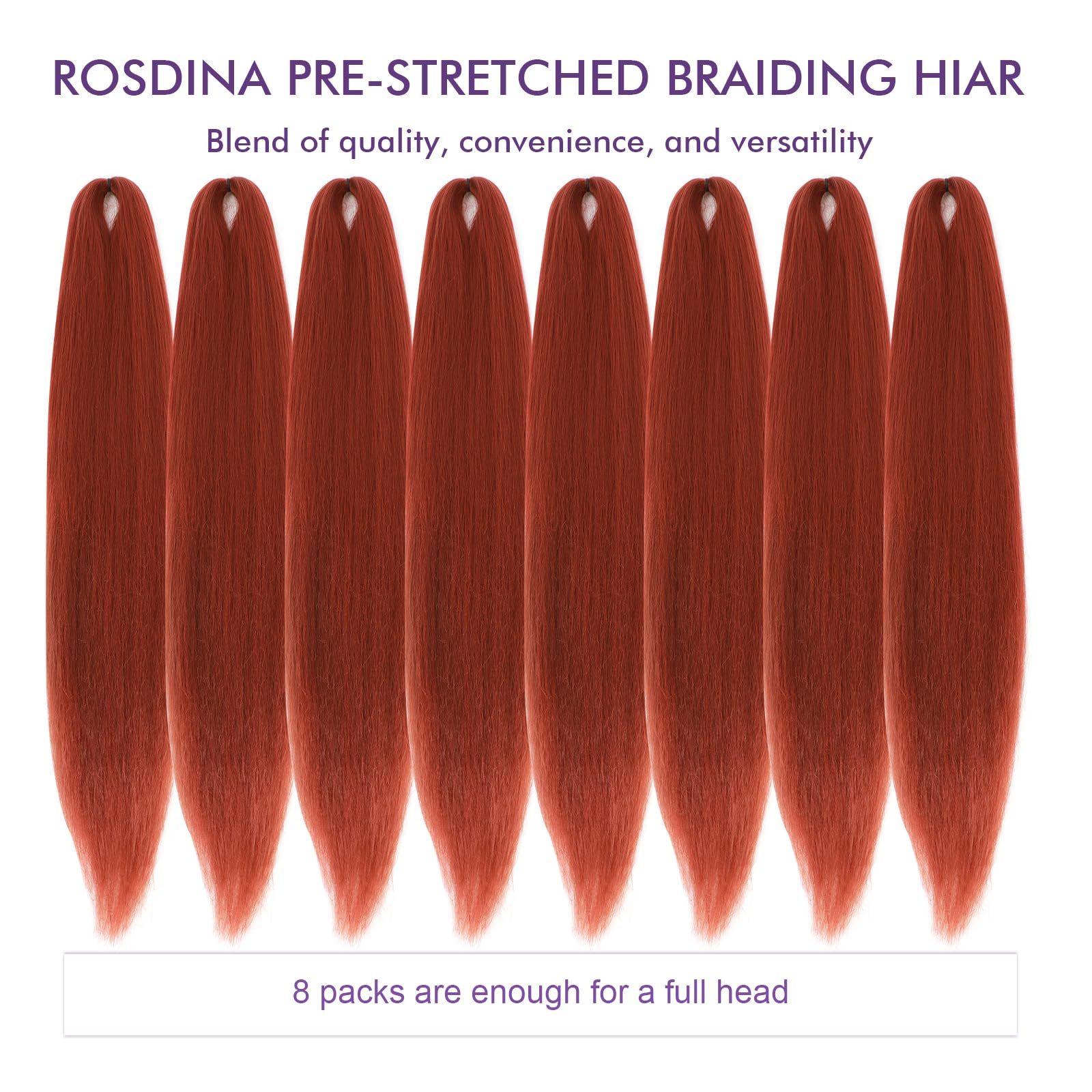 Rosdina Pre-Stretched Braiding Hair - 30 Inch 8 Packs Orange Super Long Braiding Hair For Twist Or Box Braids, Yaki Texture Hot