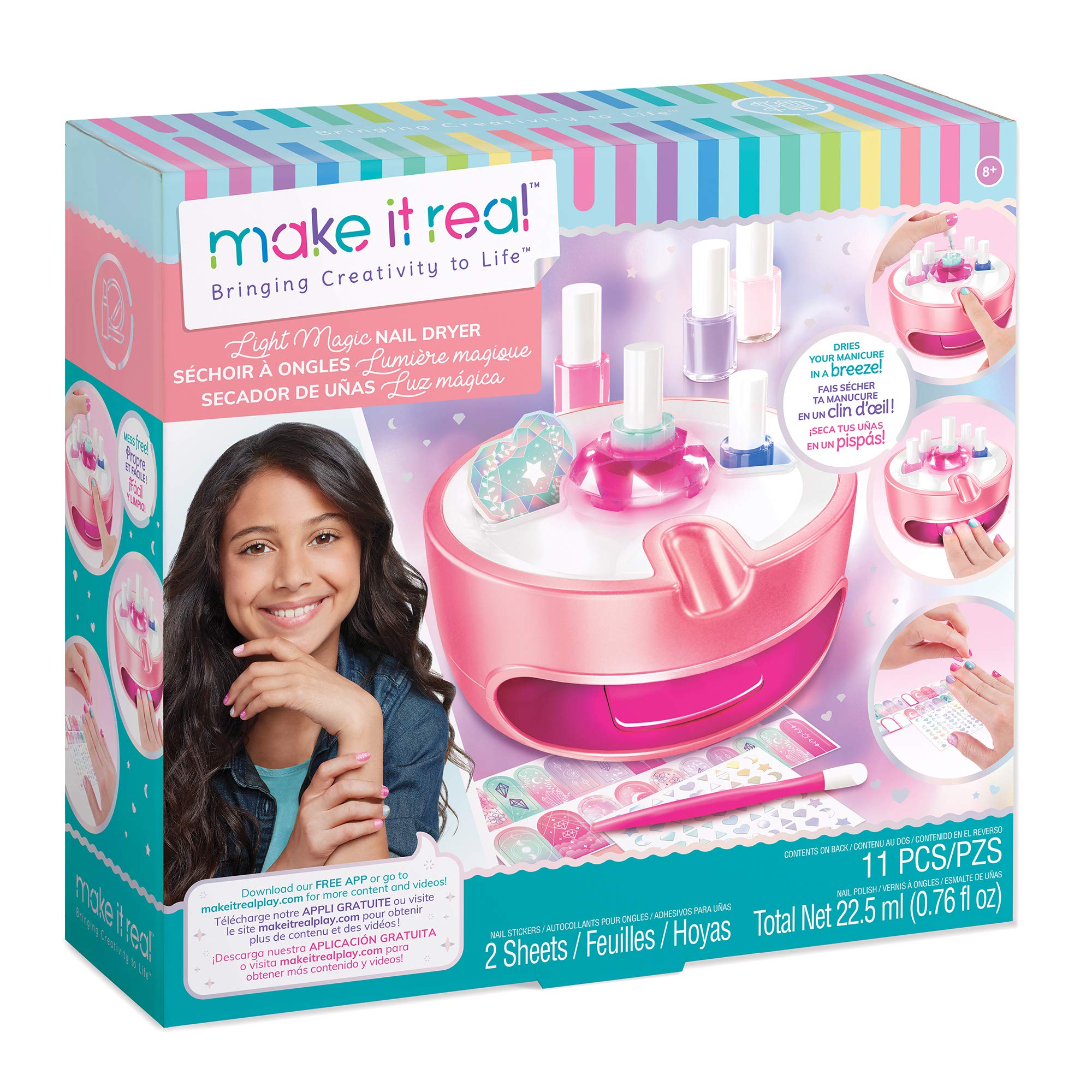 Make It Real - Light Magic Dryer and Nail Polish Set for Girls and Teens - Includes 5 Nail Polish Colors, Nail Dryer, Nail Art S