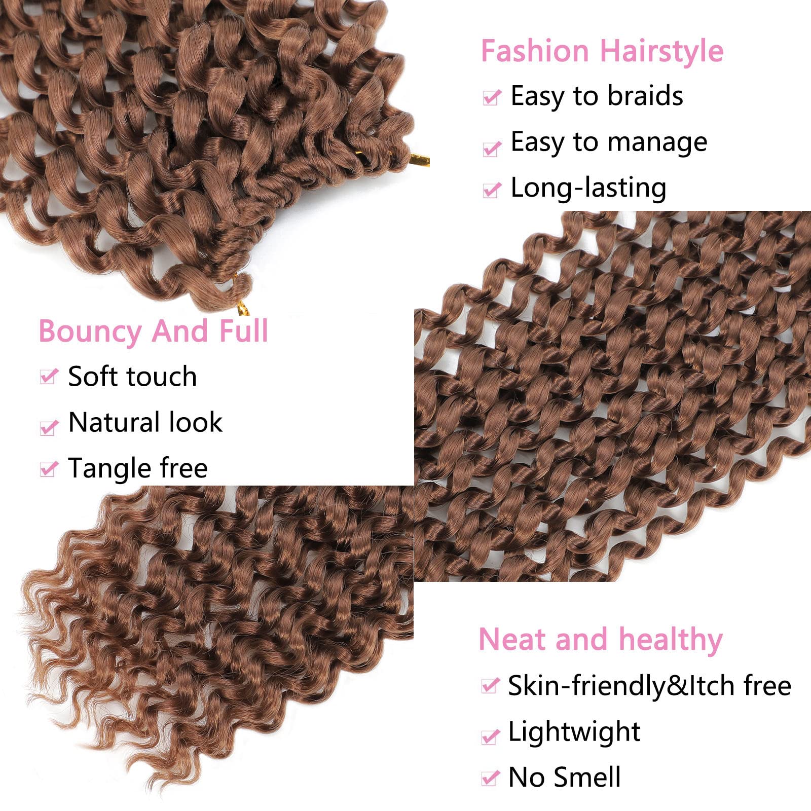 Passion Twist Hair Brown 24 Inch 8 Packs Water Wave Crochet Hair For Black Women Curly Braiding Hair Long Spring Twist Hair Synt