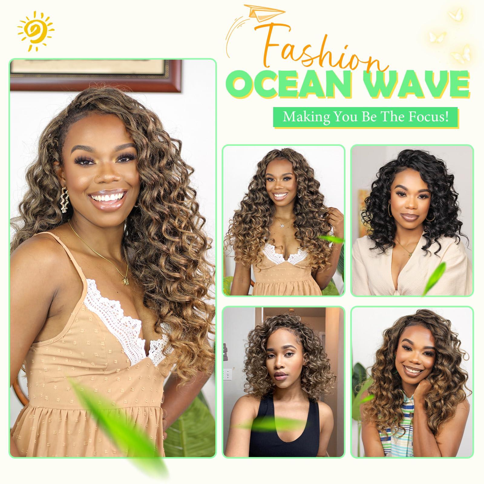 Ocean Wave Crochet Hair 18Inch 7Packs, Wet And Wavy Braiding Hair For Black Women, Deep Wave Crochet Hair Curly Braiding Hair Ex
