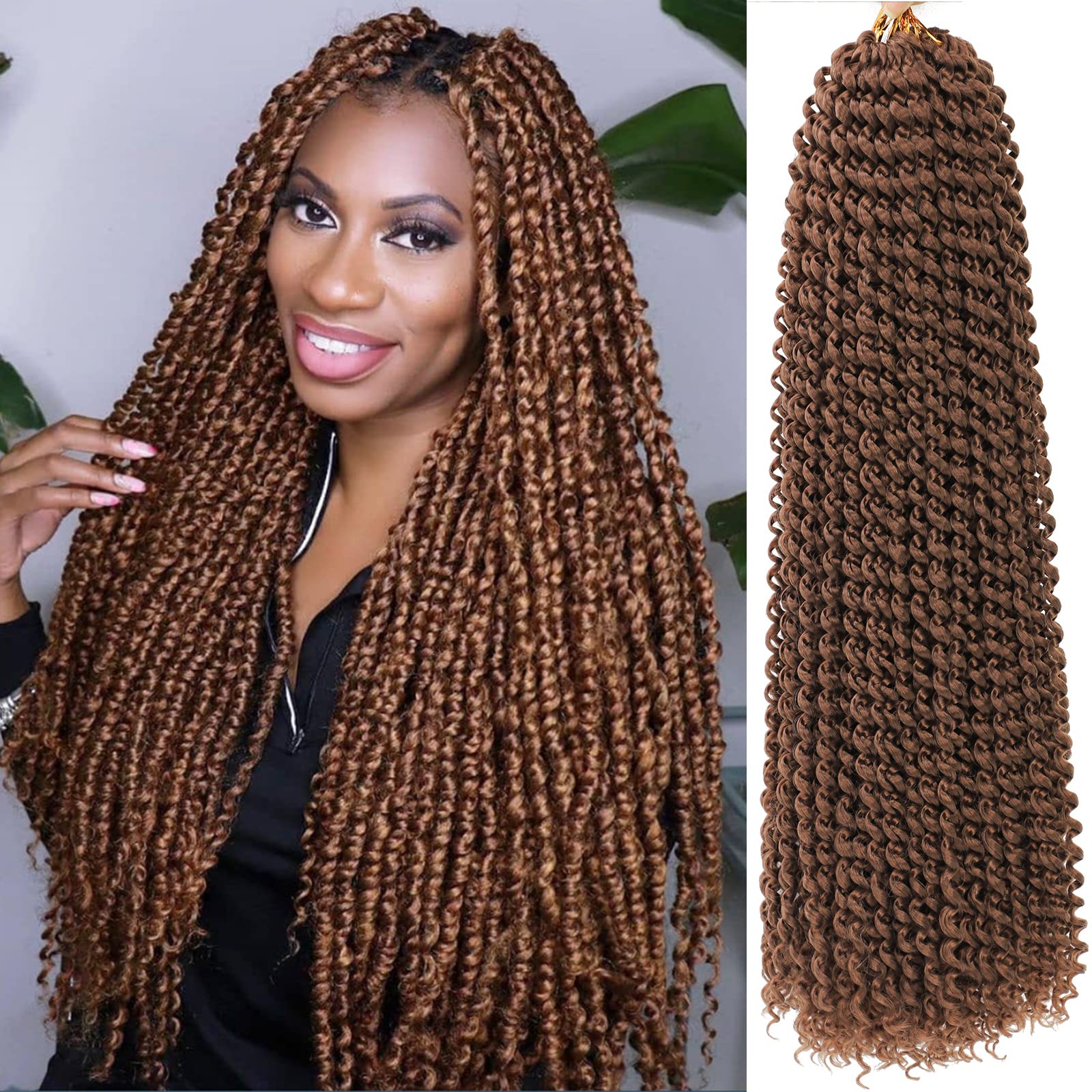 Passion Twist Hair Brown 24 Inch 8 Packs Water Wave Crochet Hair For Black Women Curly Braiding Hair Long Spring Twist Hair Synt