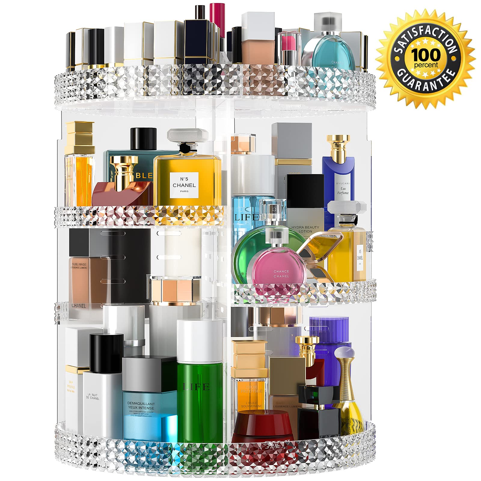 Famitree 360 Rotating Makeup Organizer, X-Large Clear Acrylic Perfume Storage for Vanity and Bathroom