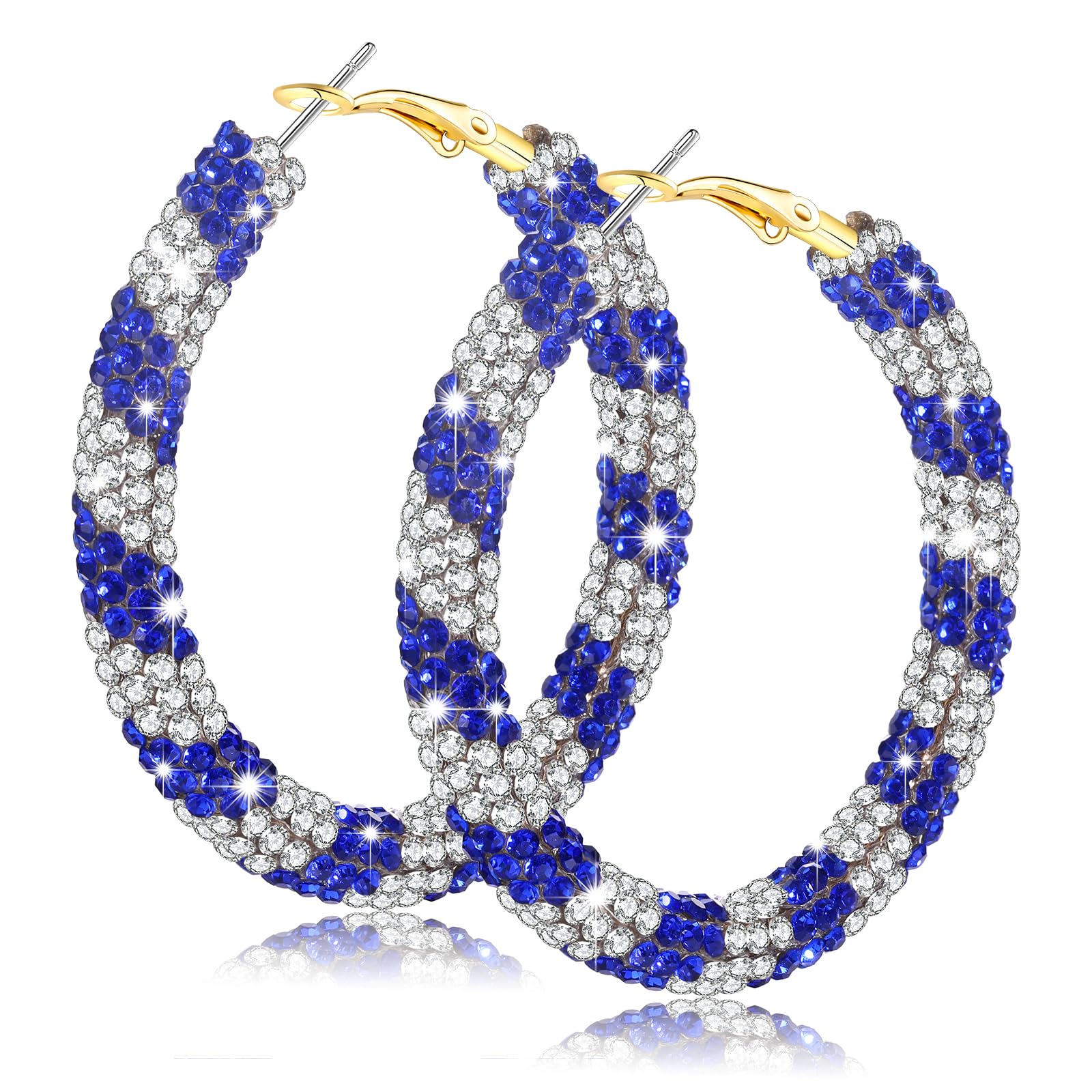 NLCAC Glitter Hoop Earrings Blue White Game Day Earrings Team Jewelry Sparkle Resin Rhinestone Wrapped Hoop Dangle Earrings for 