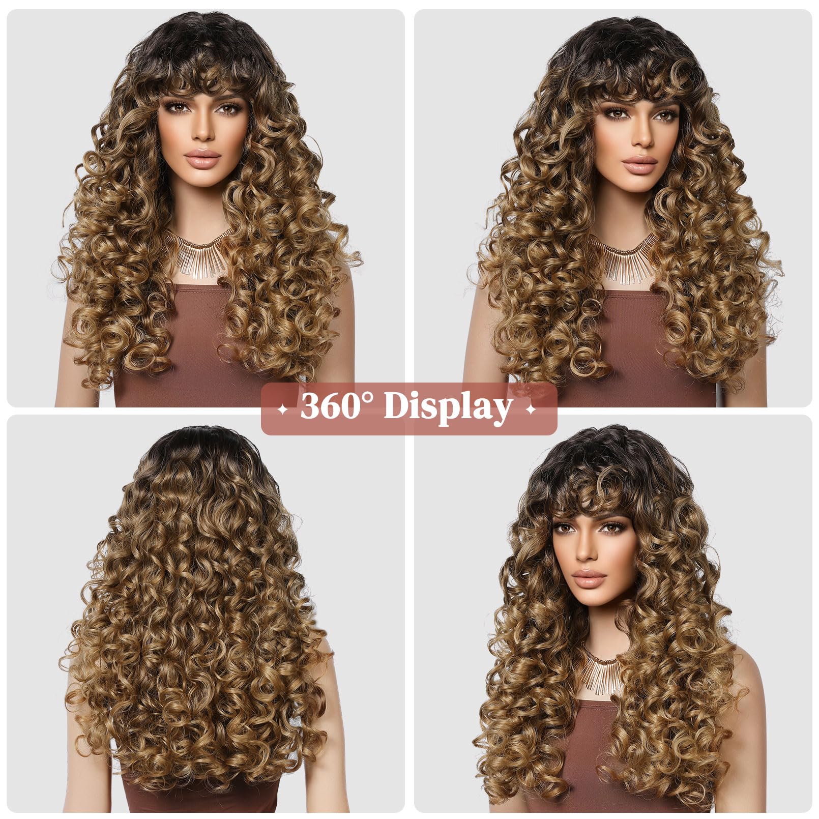Lonai Blonde Curly Wig Long Curly Wigs With Bangs For Women Wig006 Synthetic Hair Wig Vintage Hairstyle For Daily Use Party Cosp