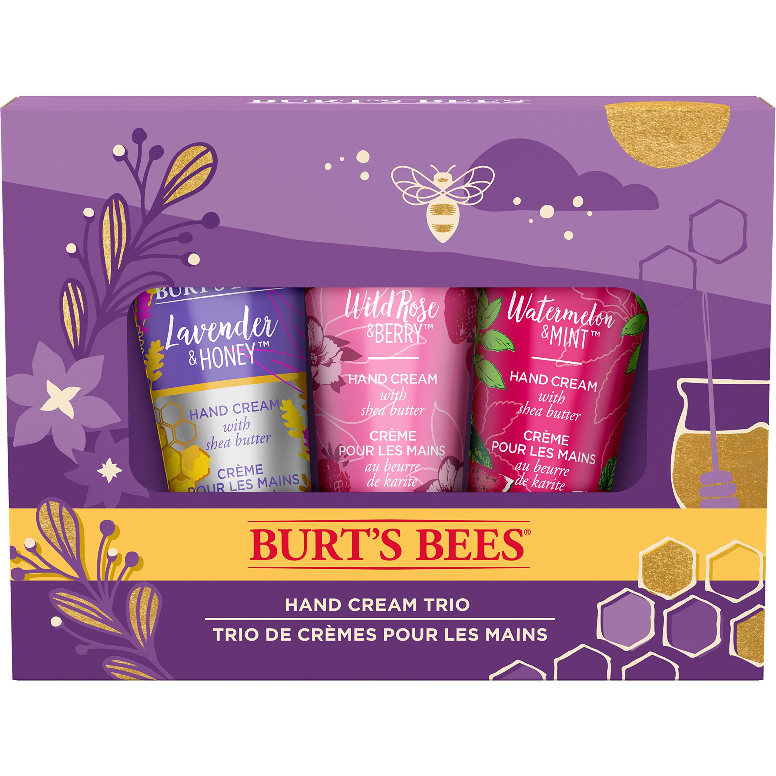 Burts Bees Christmas Gifts, 3 Body Care Stocking Stuffers Products, Hand Cream Trio Set - Lavender Honey, Watermelon Mint & Wild